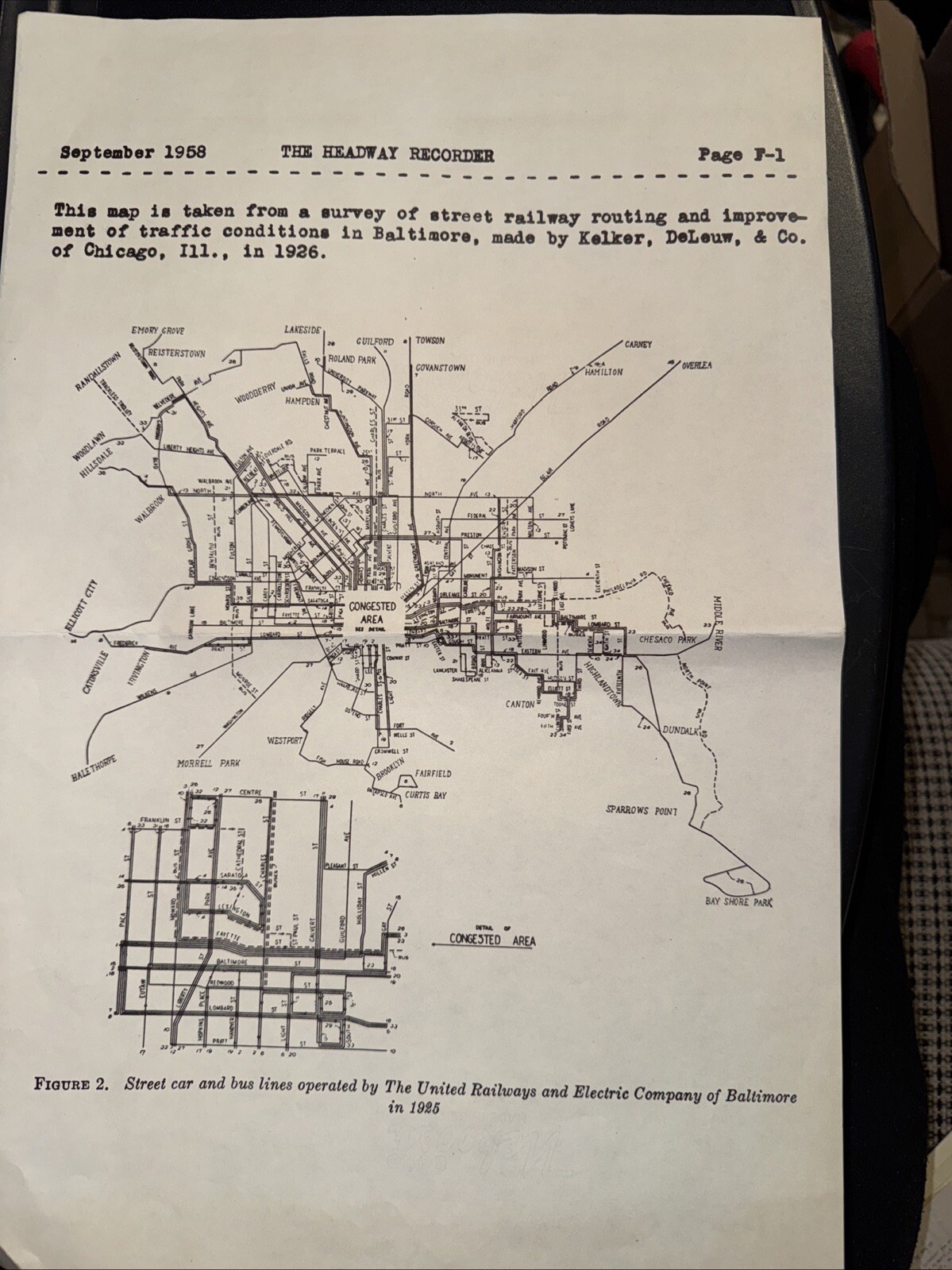 1958 BALTIMORE Survey Of Street Railway Routing &traffic In Baltimore MD