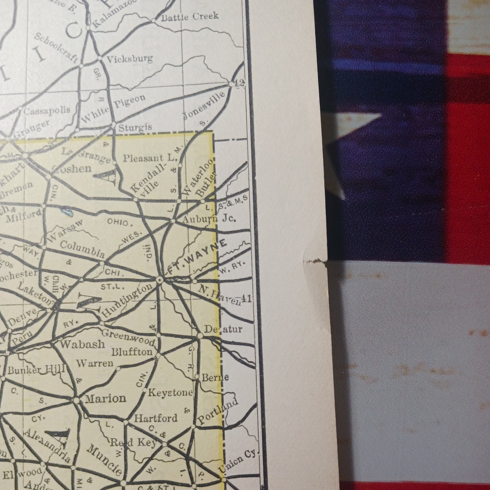 1891 antique Railroad Map Illinois & Indiana all Railway lines Depots & routes