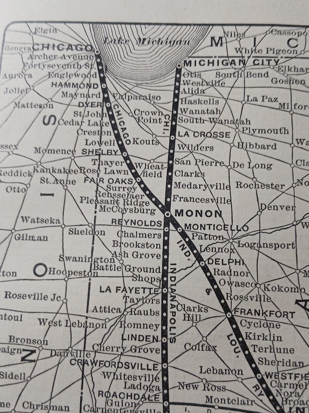 1905 Train Route Map CHICAGO INDIANAPOLIS & LOUISVILLE RAILWAY Nora IN railroad