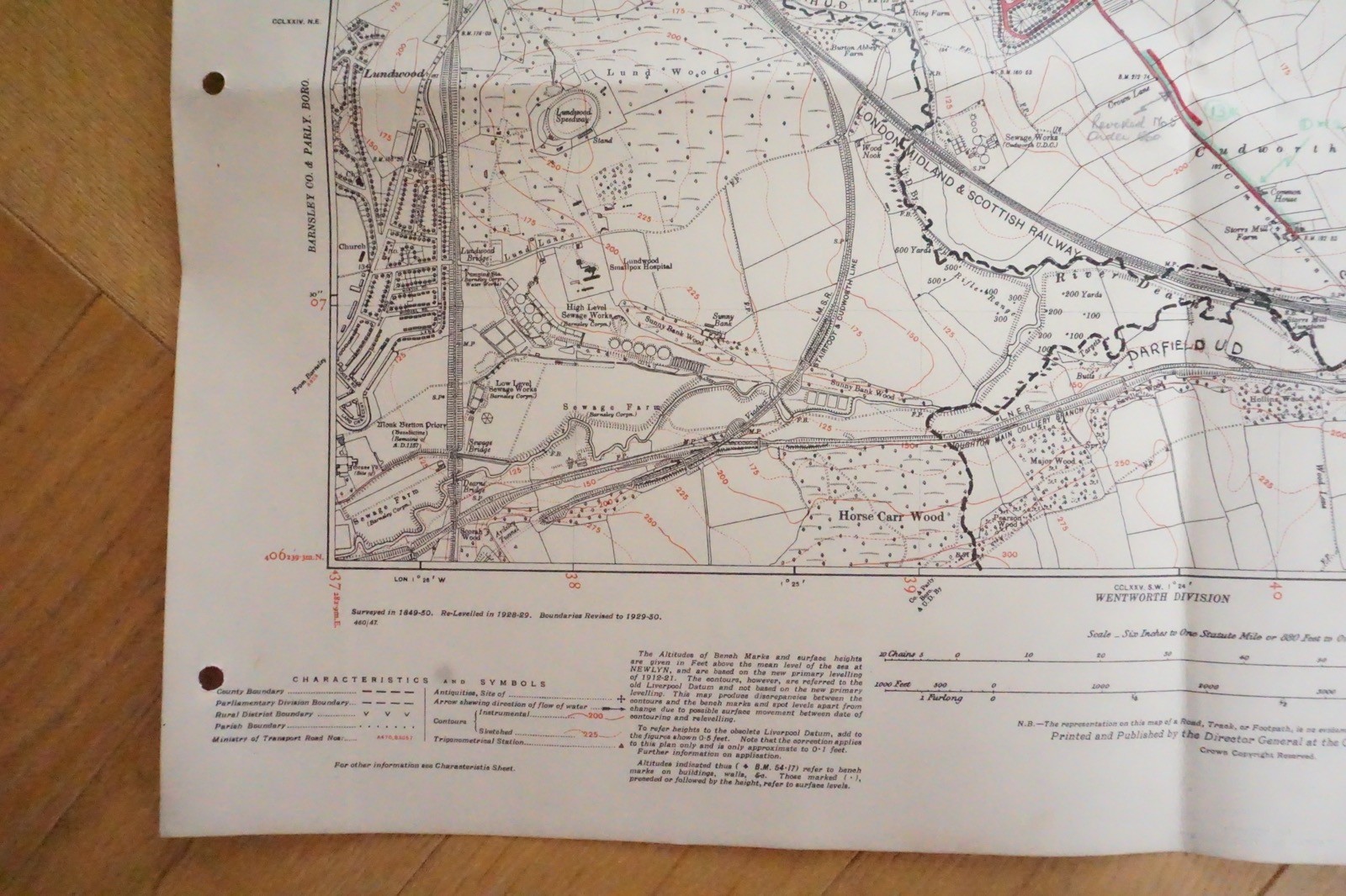 1938 Cudworth Darfield Barnsley Yorkshire LMS Railway OS Linen Map Ref 65 **