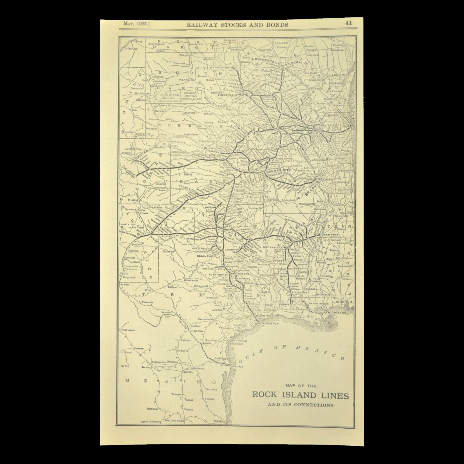 Vintage ROCK ISLAND Railroad Map RI RR Santa Rosa Memphis Eunice Denver ca1925