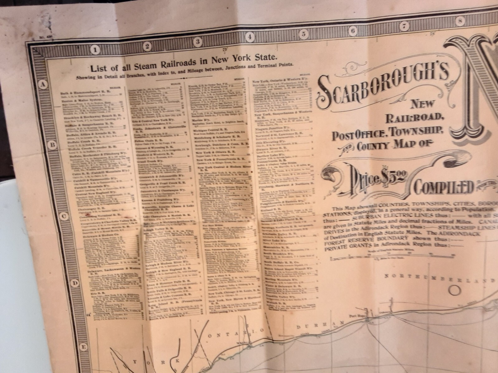 RAILROAD MAP, POST OFFICE, TOWNSHIP NEW YORK 1903 SCARBOROUGHS