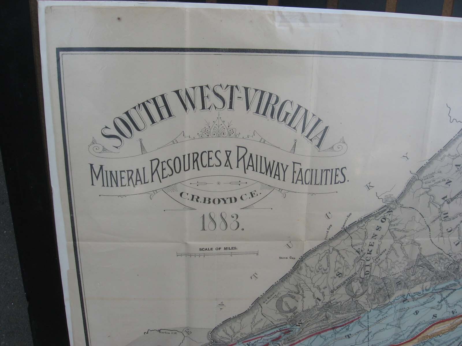 1883 SOUTH WEST VIRGINIA VA MINERAL RESOURCE RAILWAY MAP C R BOYD