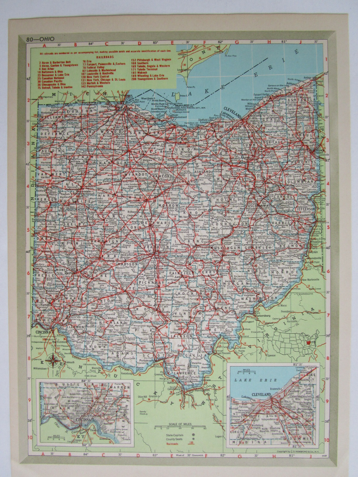 ND OH 1951 NORTH DAKOTA RAILROAD MAP. SOO, C&NW, GN or OHIO 1950s C&O, NKP, W&LE