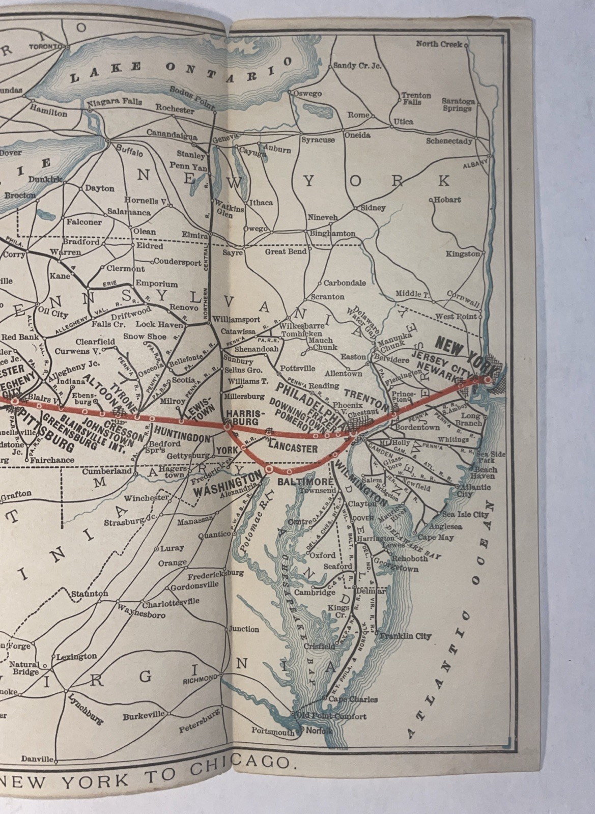 Vintage Railroad Map Penn Railroad New York To Chicago