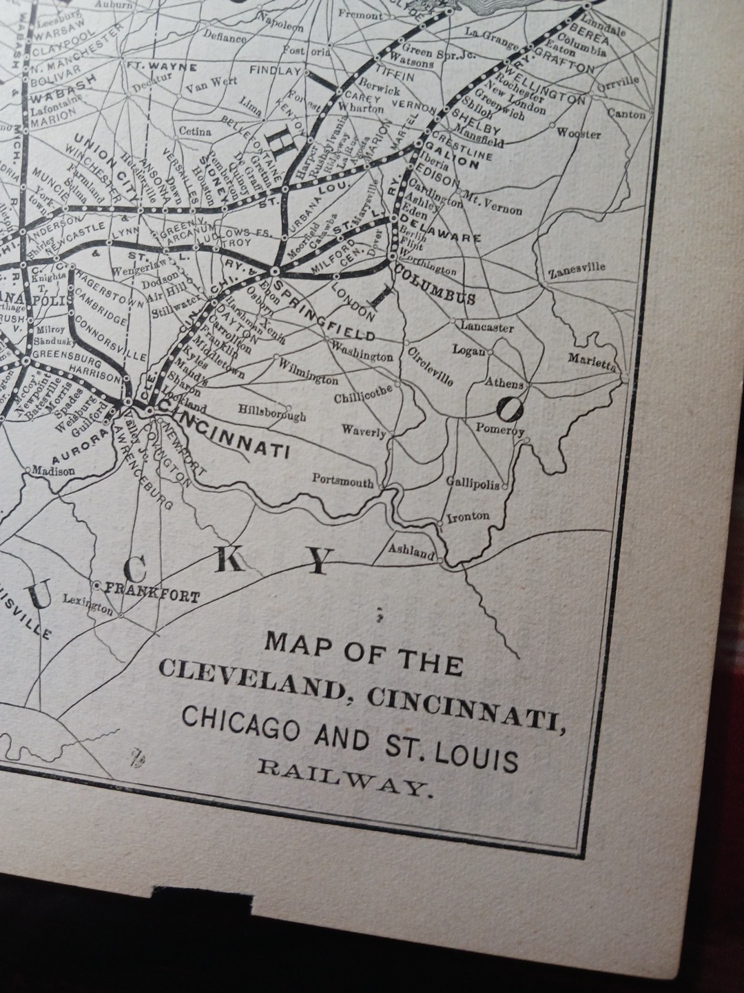 1892 Antique Railroad Map CLEVELAND CINCINNATI CHICAGO & ST LOUIS RAILWAY Routes