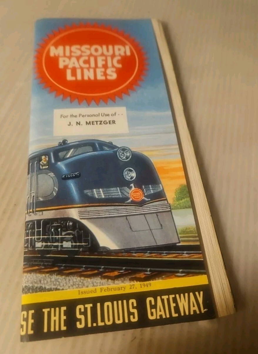 Vintage 1948 Missouri Pacific Lines Railroad Map/Timetables, St. Louis Gateway