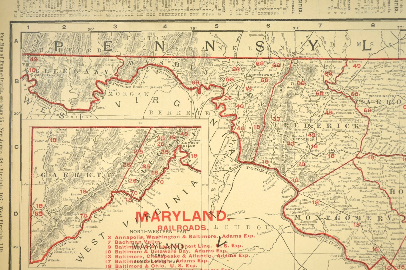 1901 Antique Maryland Railroad Map of Delaware Large Atlas B&O RR PW&B DATED