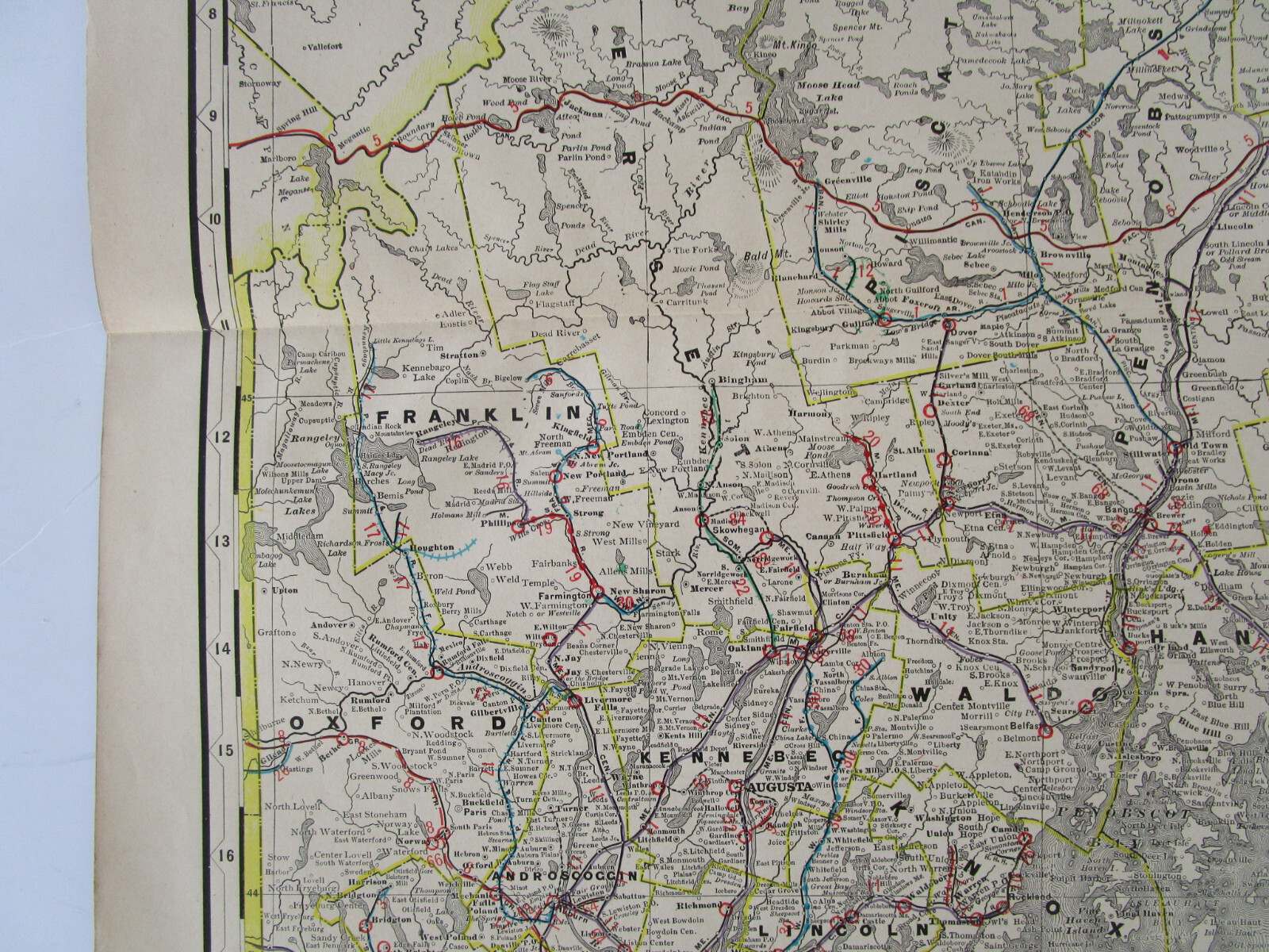 ME 1903 MAINE STEAM / INTERURBAN RAILROAD MAP. AS IS. HEAVY FOLDS BUT COMPLETE