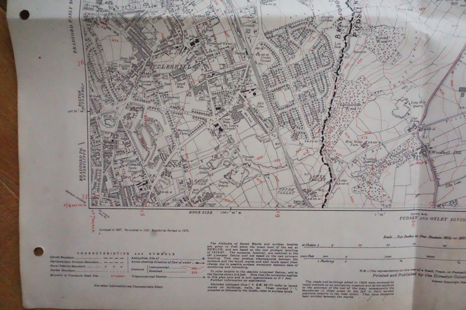 1938 Eccleshill Calverley Farsley Yorkshire LNER Railway OS Linen Map Ref 89**