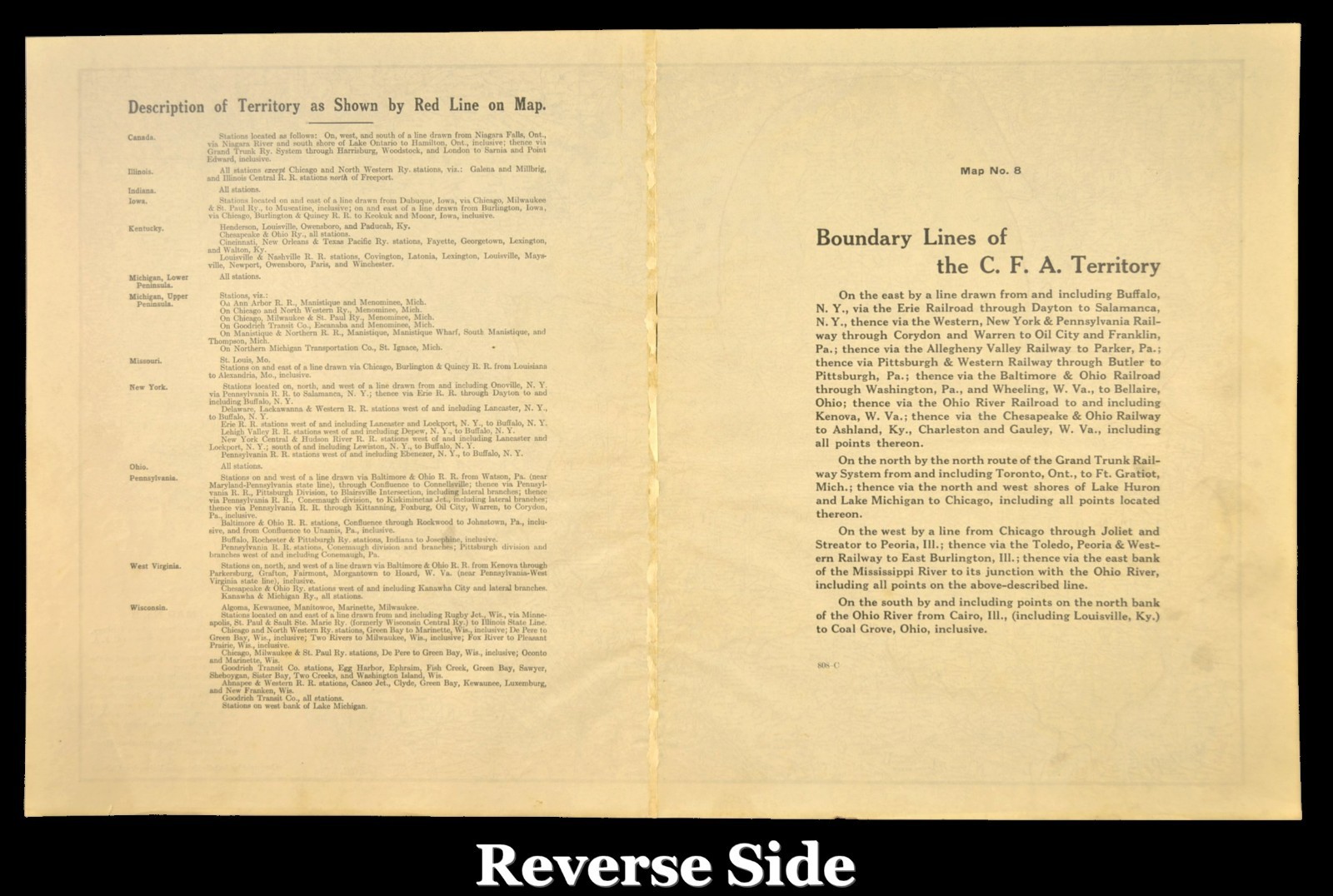 Great Lakes Region Map Railroad Central Freight Association Territory circa 1919