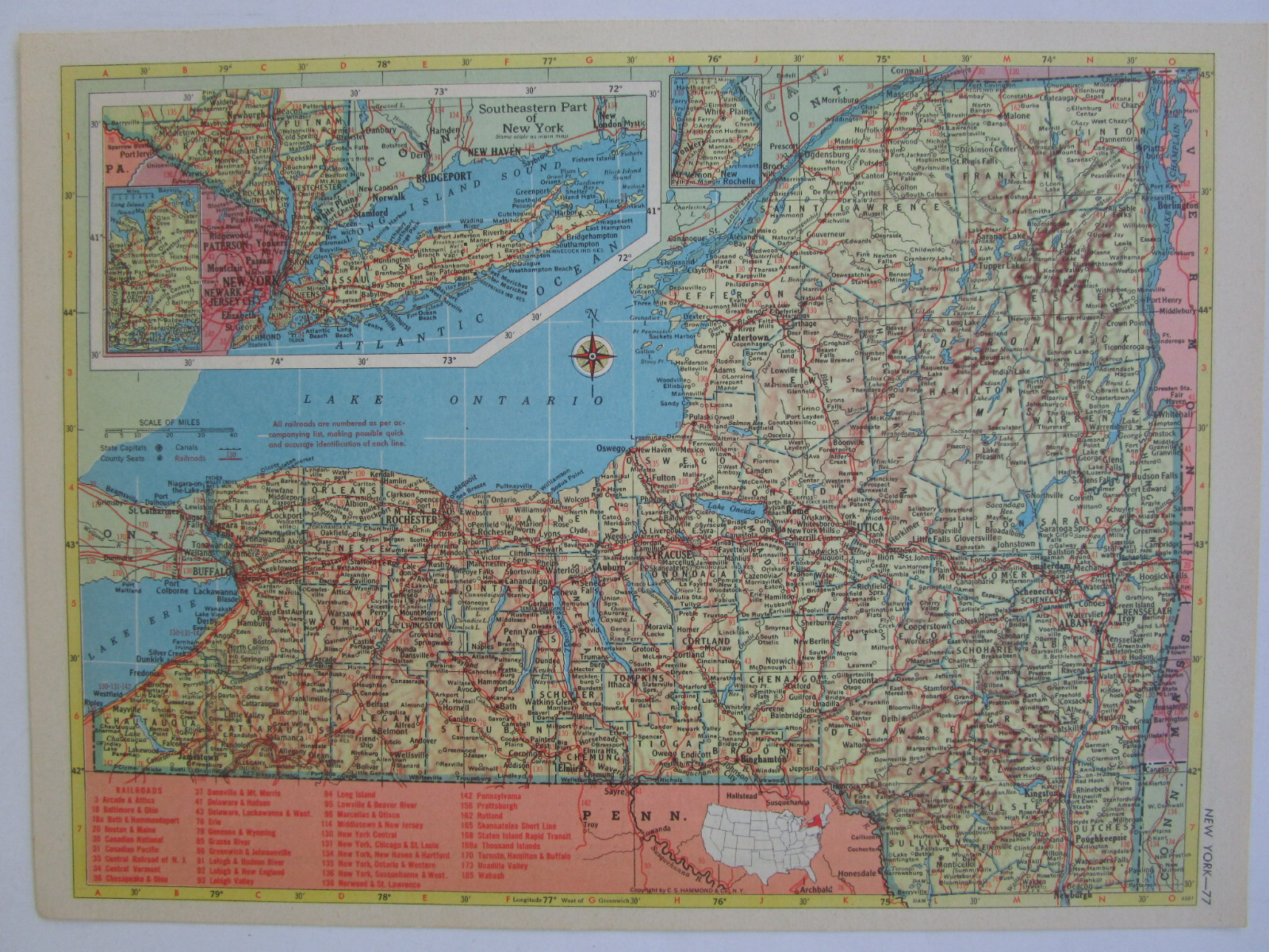 NC NY 1952 NORTH CAROLINA RAILROAD Map. GRAHAM COUNTY RR or NEW YORK 1950s