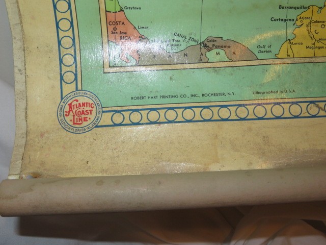 Lg Vtg 1963 Atlantic Coast Line Railroad Wall Map 34 1/2″ x 44 1/2″ Wood