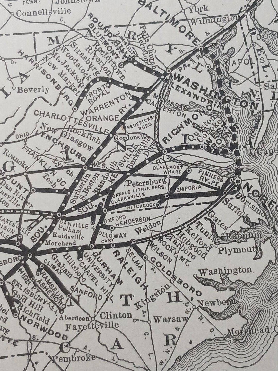 ~1904 dated Train Map SOUTHERN RAILWAY SYSTEM all Railroad Routes Stations 9×11″