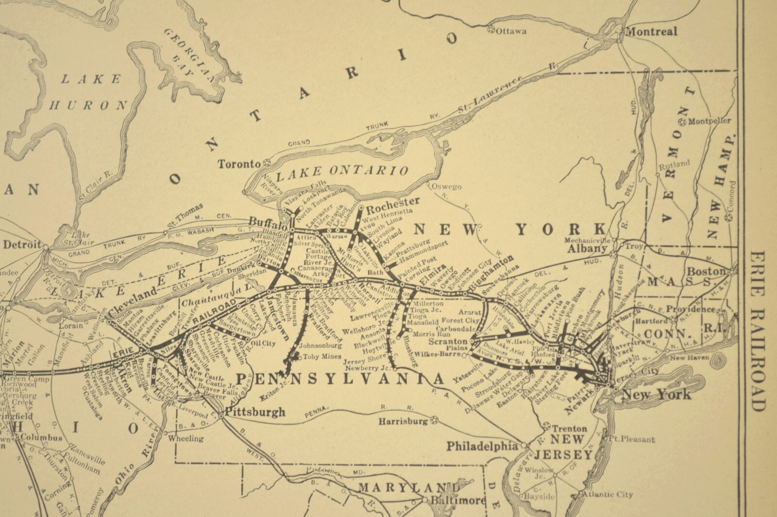 Vintage ERIE RAILROAD Map Erie RR Huntington Binghamton Original Antique ca 1925