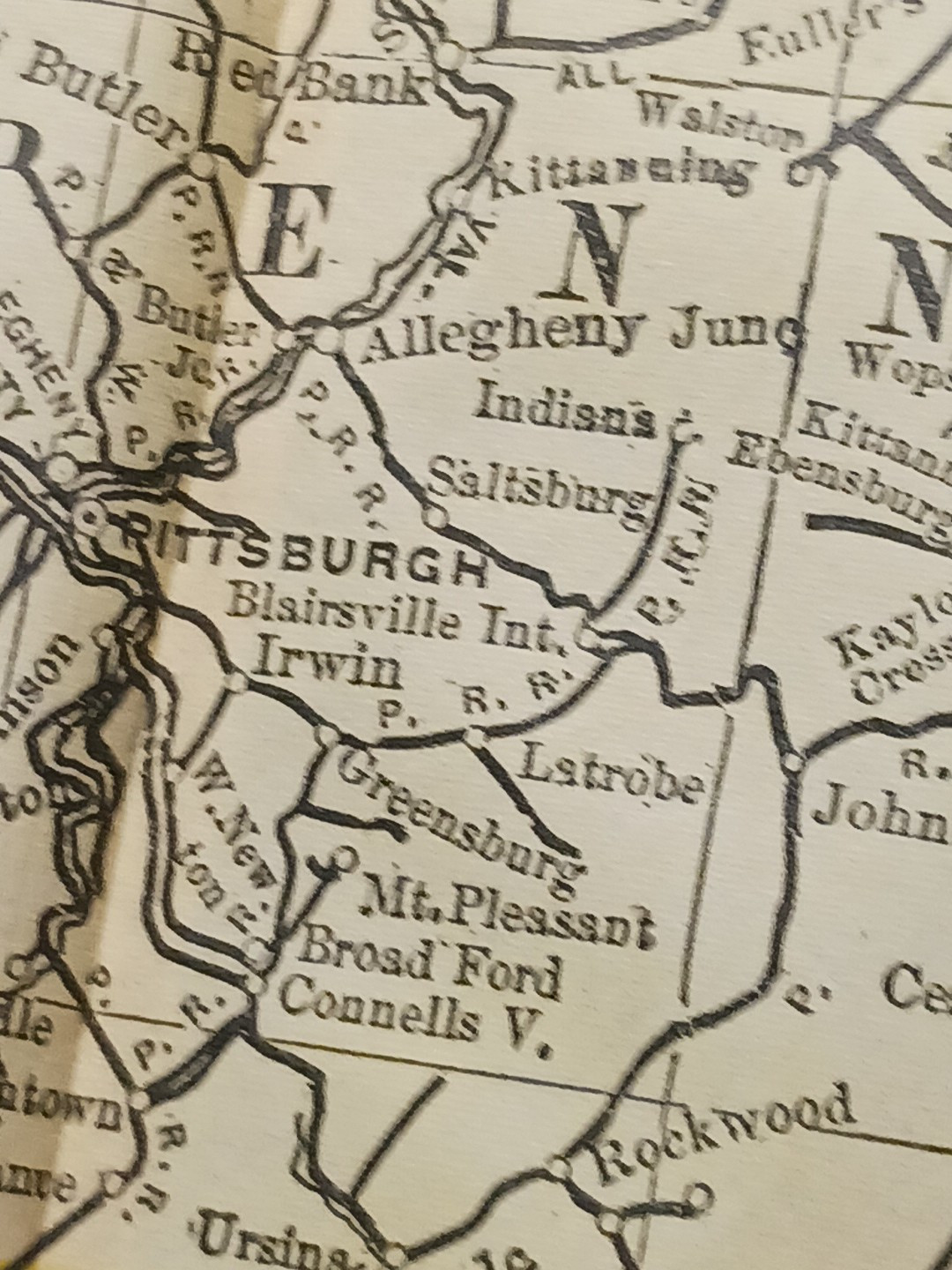 1897 Train Route Map PENNSYLVANIA & OHIO all Railroad Lines Stations color 9×11″
