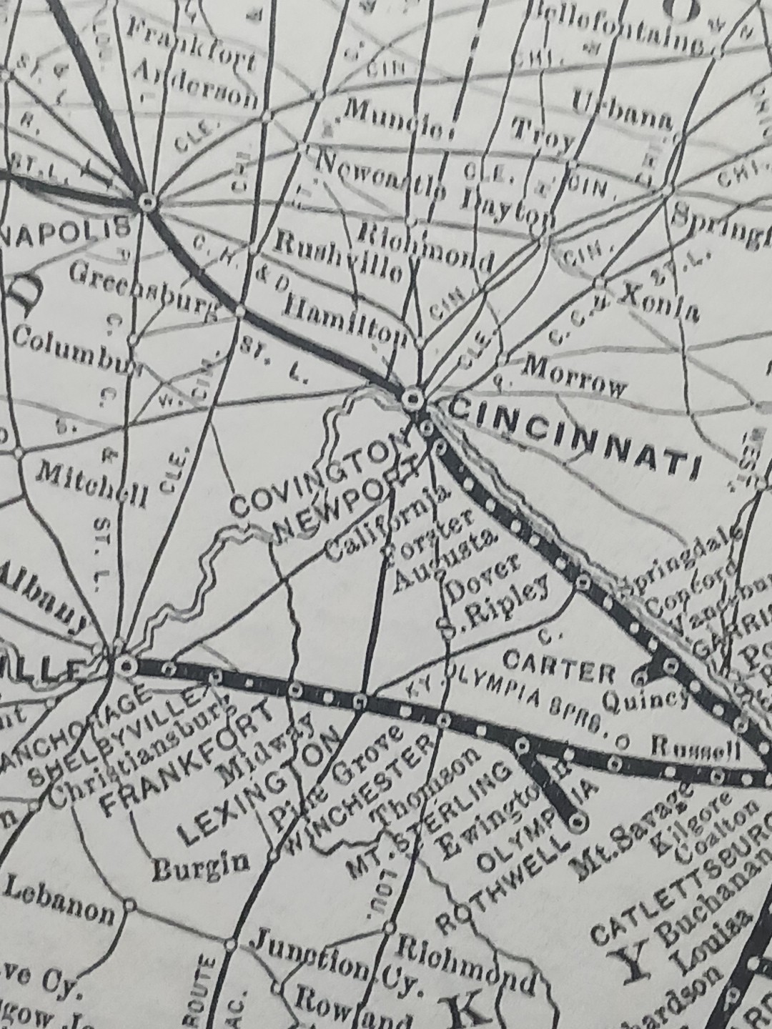 ~1904 Vintage Railroad Map CHESAPEAKE & OHIO RAILWAY all Train Routes & Stations