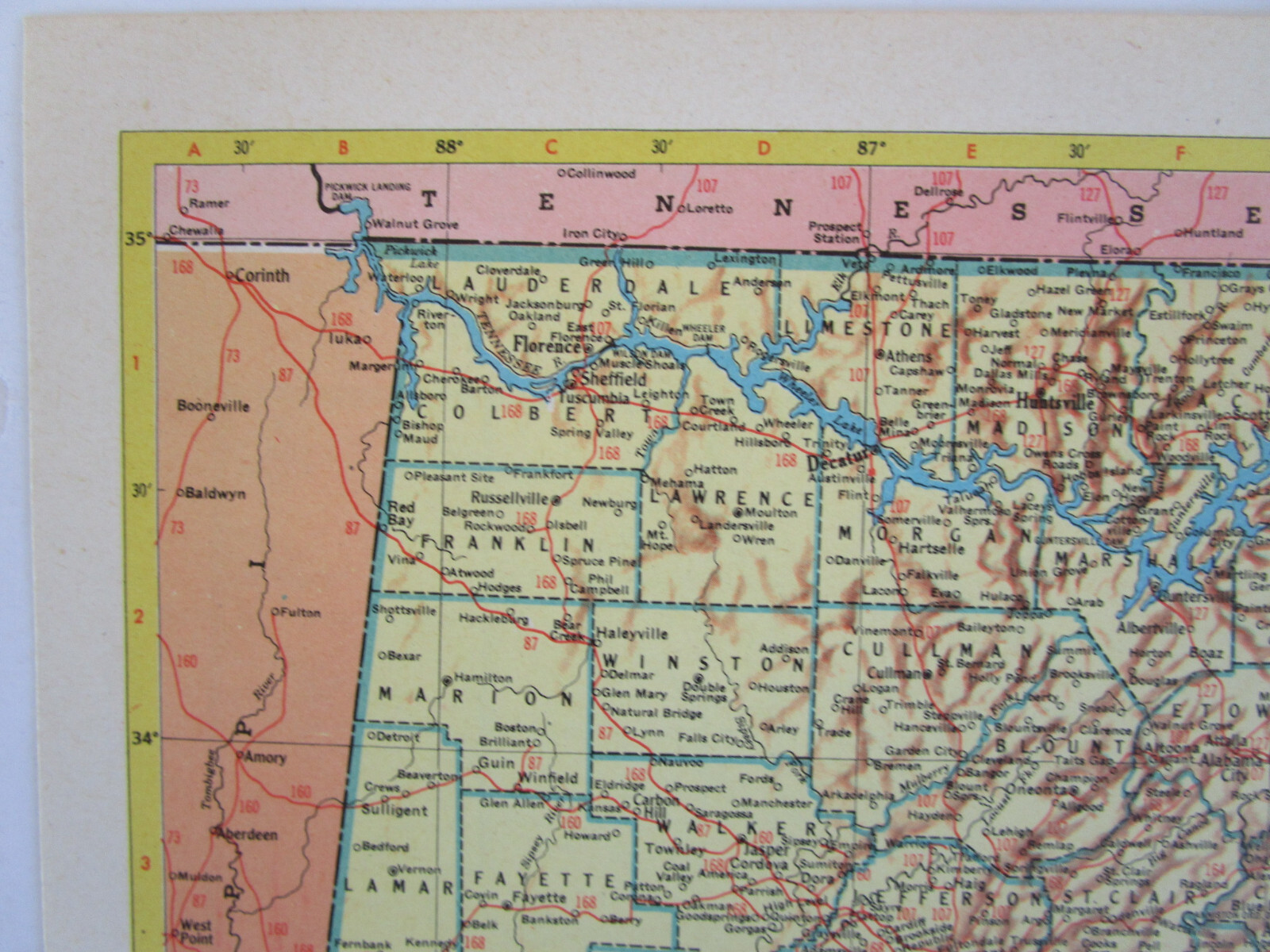 AL AZ Vintage 1952 ALABAMA RAILROAD Map. CHATTAHOOCHEE VALLEY RR or ARIZONA