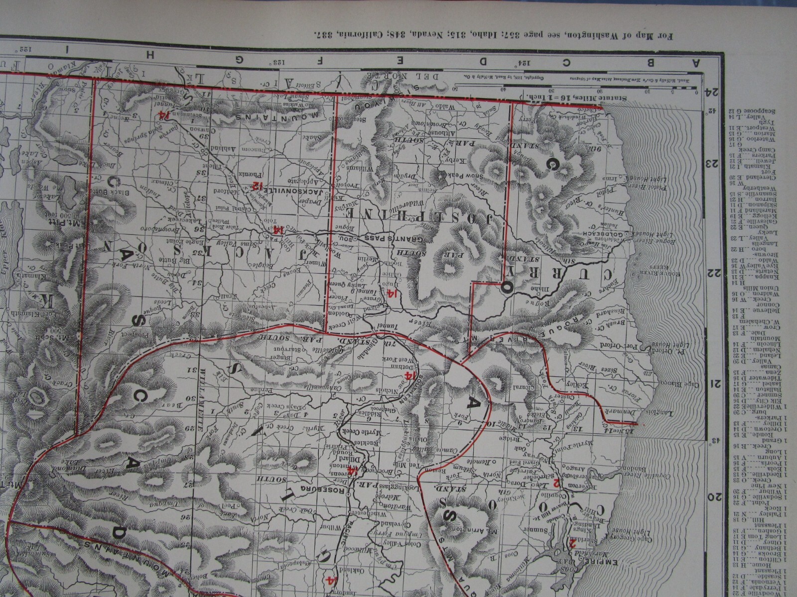 OR 1898 DATED OREGON STEAM RAILROAD Map. COOS BAY, ROSEVILLE, & EASTERN RR.