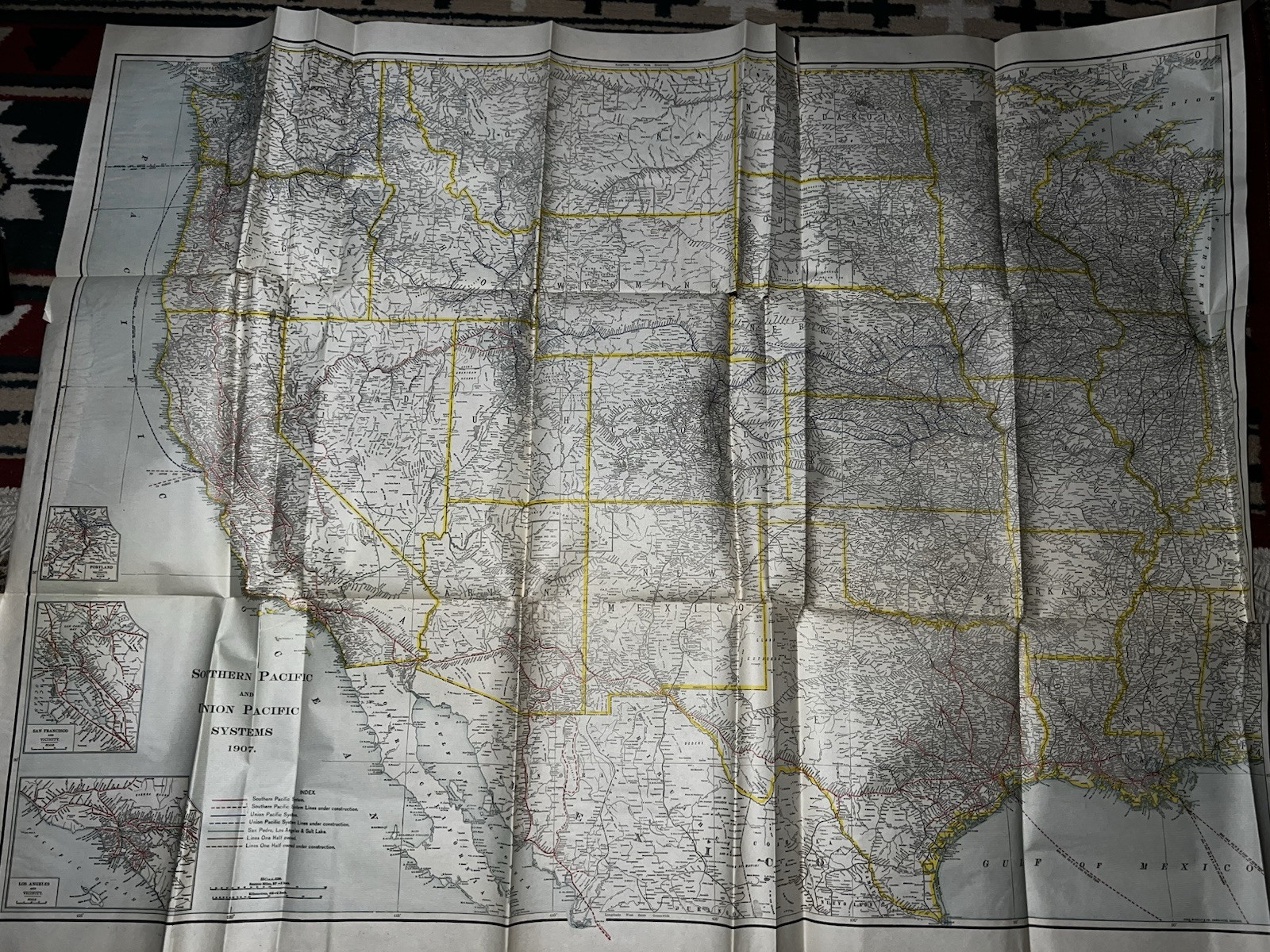 Antique Railroad Map Routes RR Southern Union Pacific Systems 1907 Wall Size
