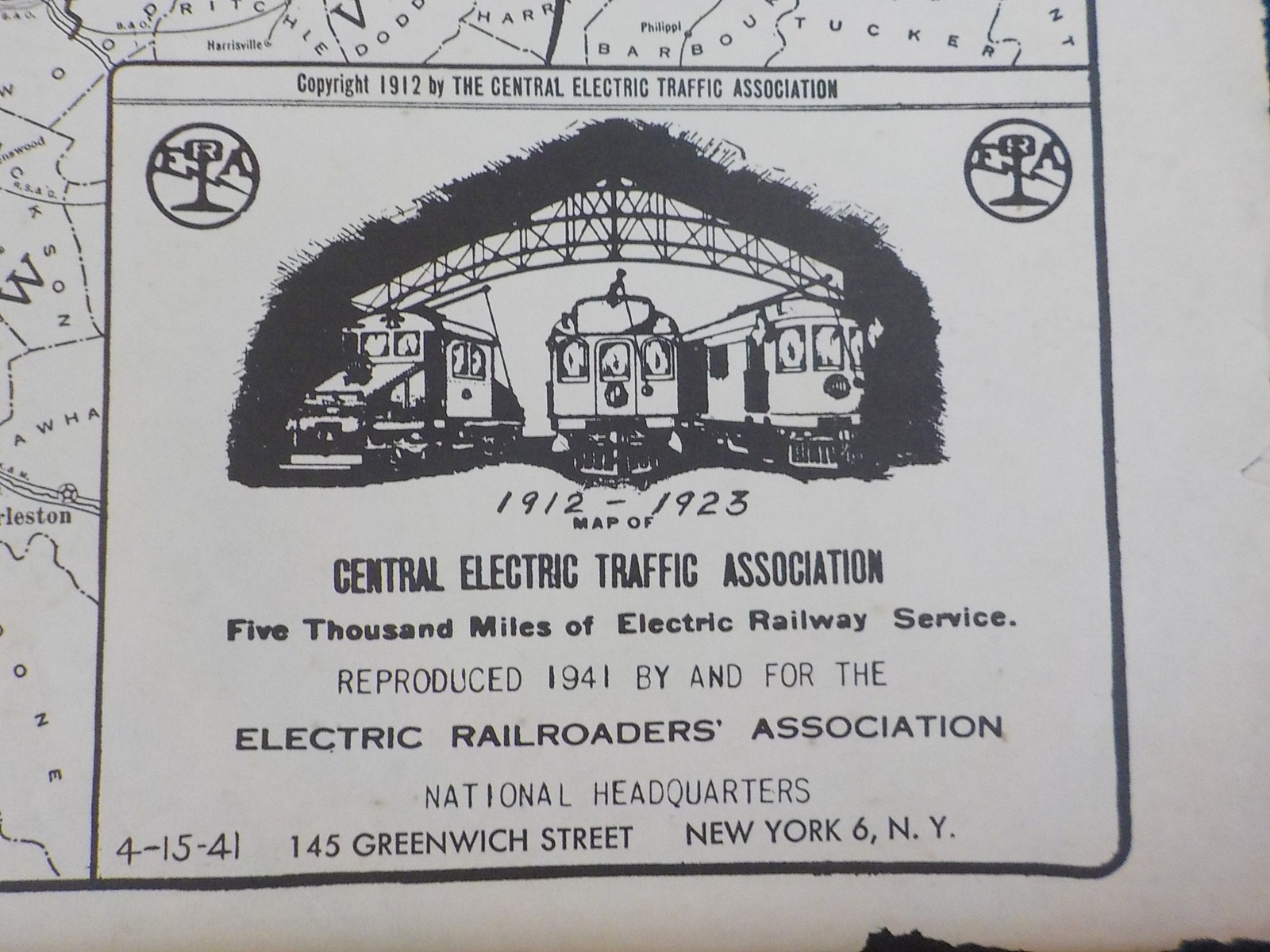 Map Central ELectric Traffic Association 1912-1923 REPRODUCED 1941