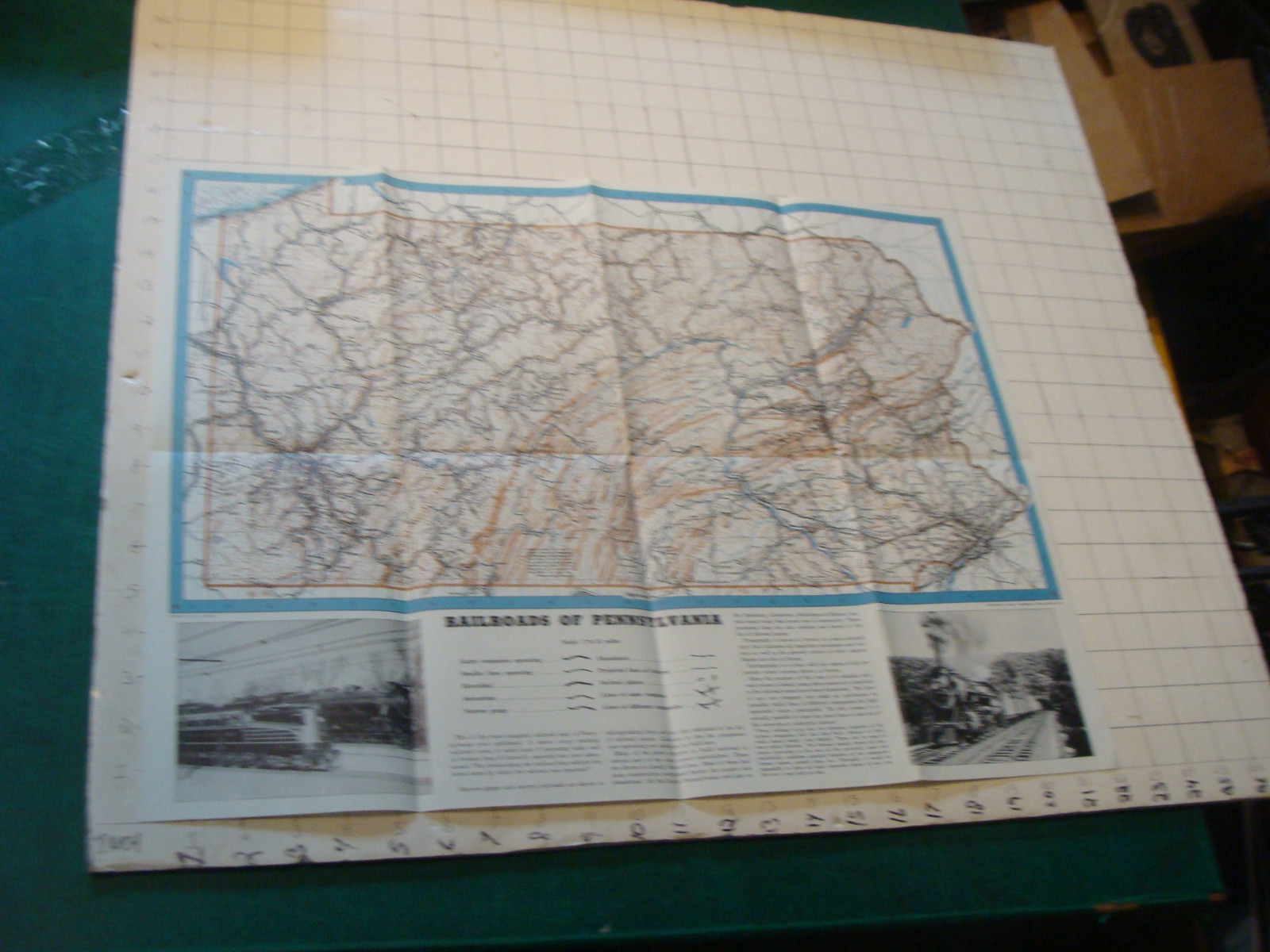 vintage 1942 RAILROADS OF PENNSYLVANIA folded 22 x 17″ map;