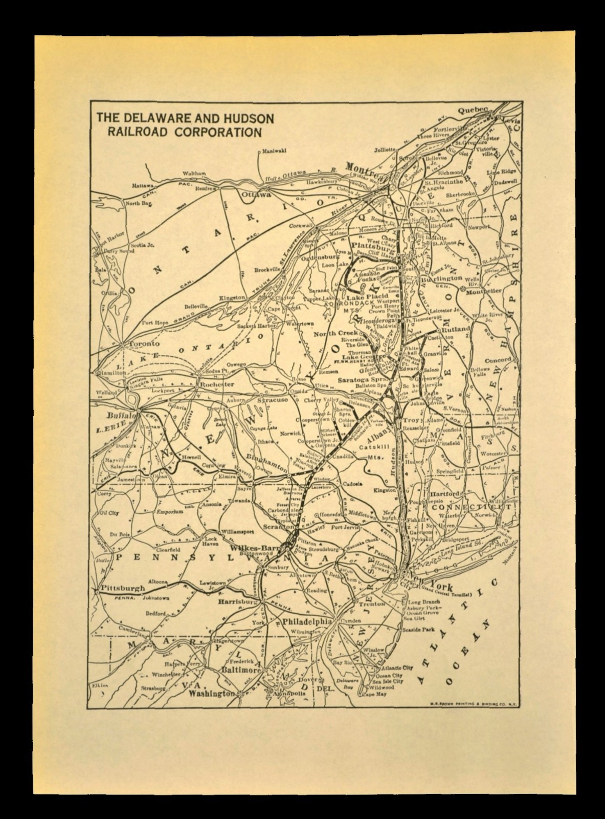Vintage DELAWARE HUDSON Railroad Map DH RR Railway System Old Original 1930s
