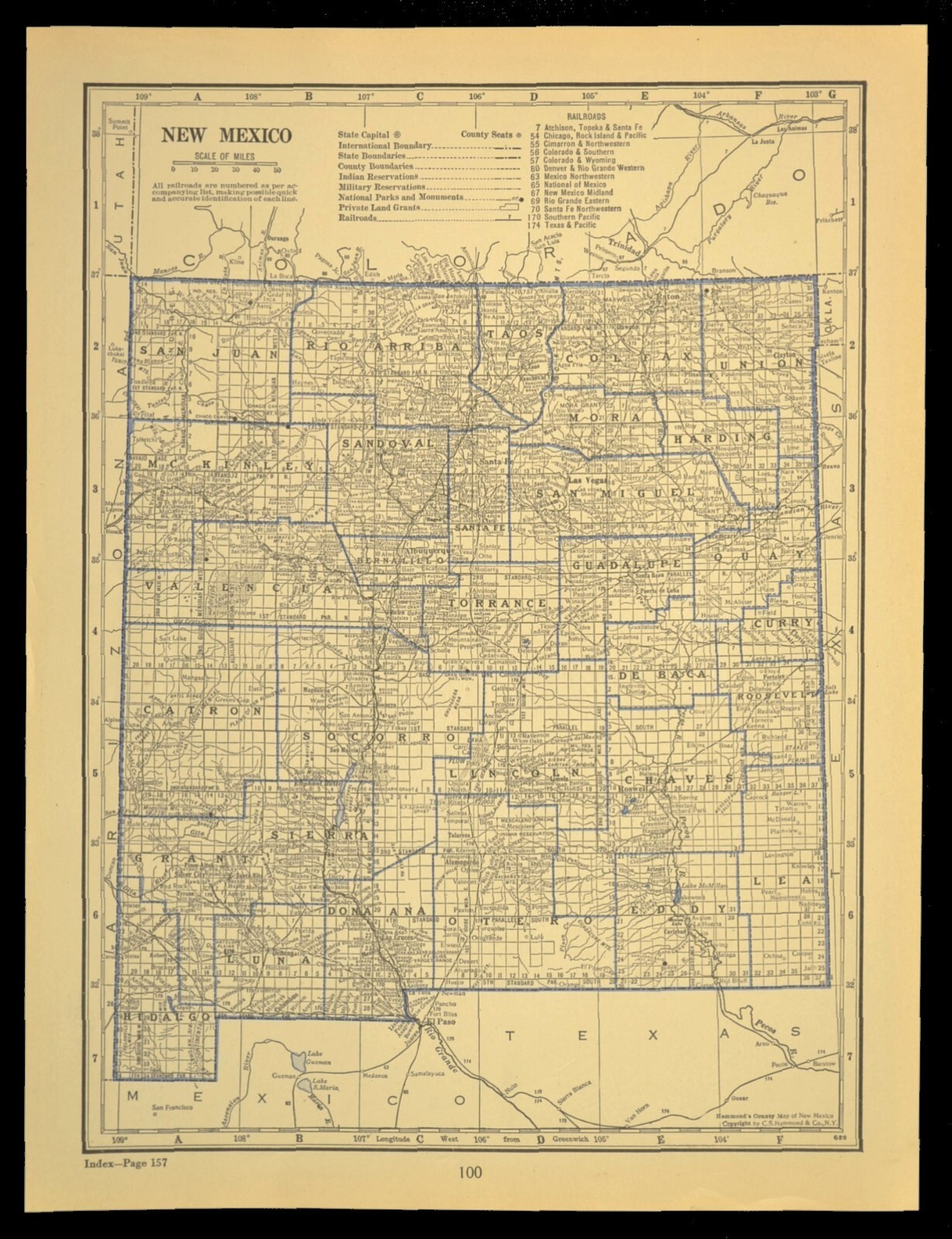 ca 1930 NEW MEXICO Railroad Map Depot Towns Santa Fe Historic Original Atlas Map