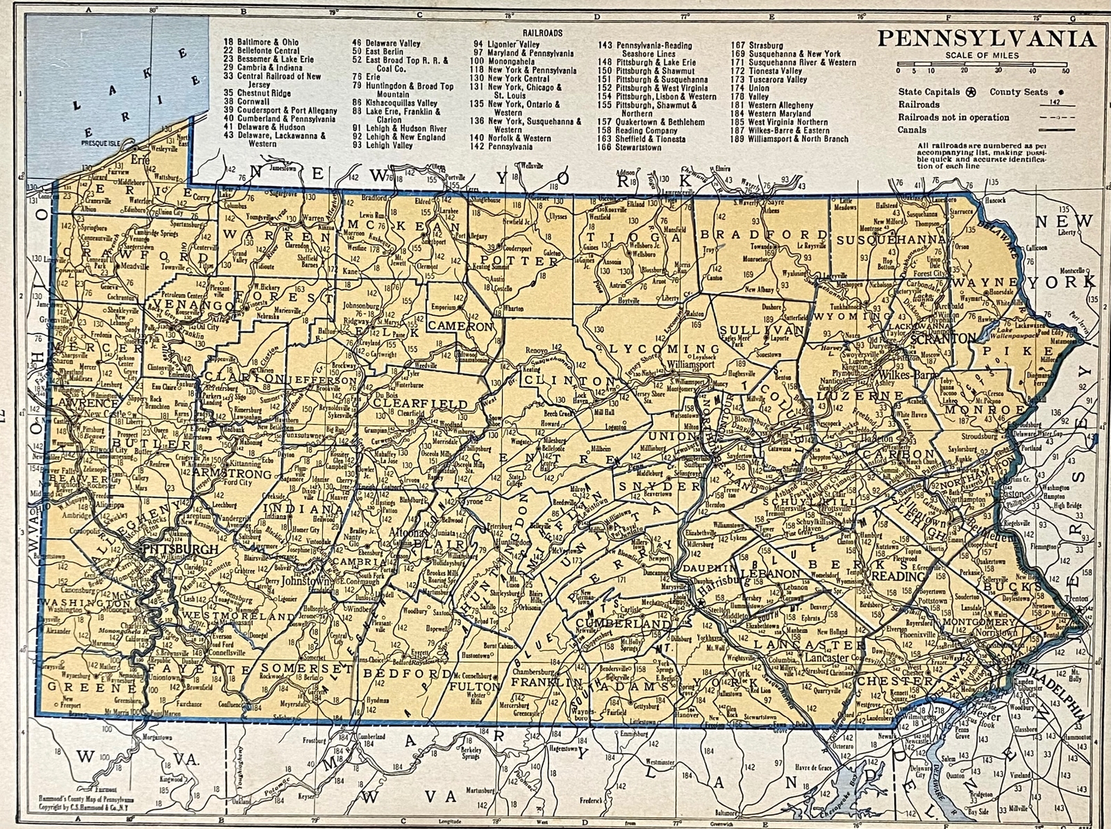 SOUTH CAROLINA & PENNSYLVANIA 1935 County & Railroad Maps. Hammond & Co. 9×12″