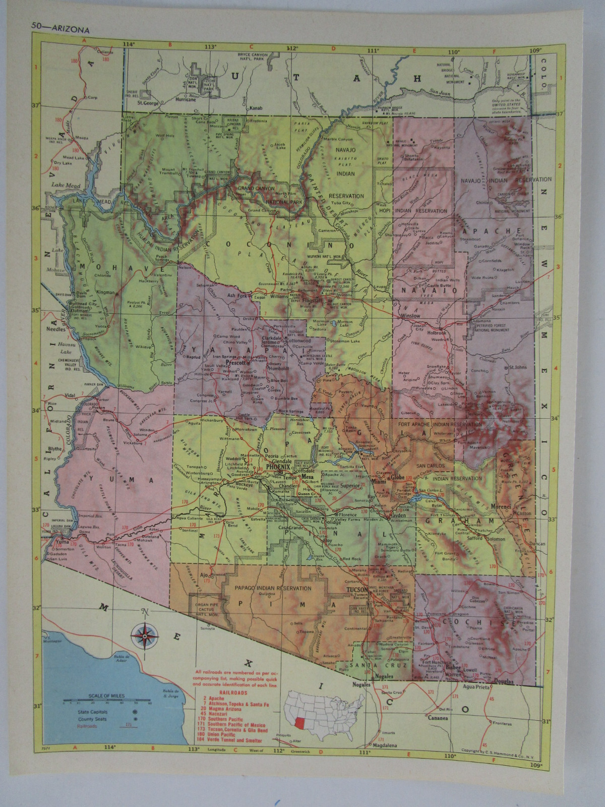 AZ AL 1959 ARIZONA Topographic RAILROAD Map APACHE RR ~or~ ALABAMA. TUSKEGEE RR