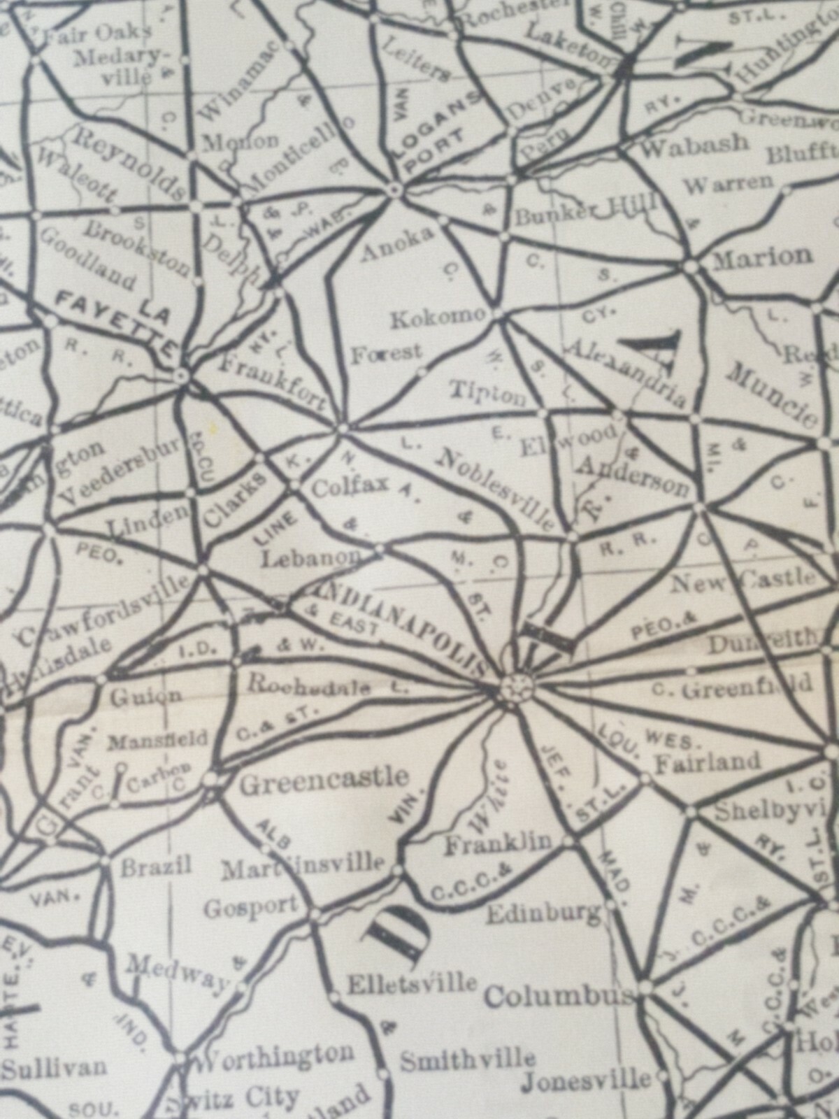 Original 1894 railroad map Drawn by American Bank Note Co. Illinois Indiana 11×9