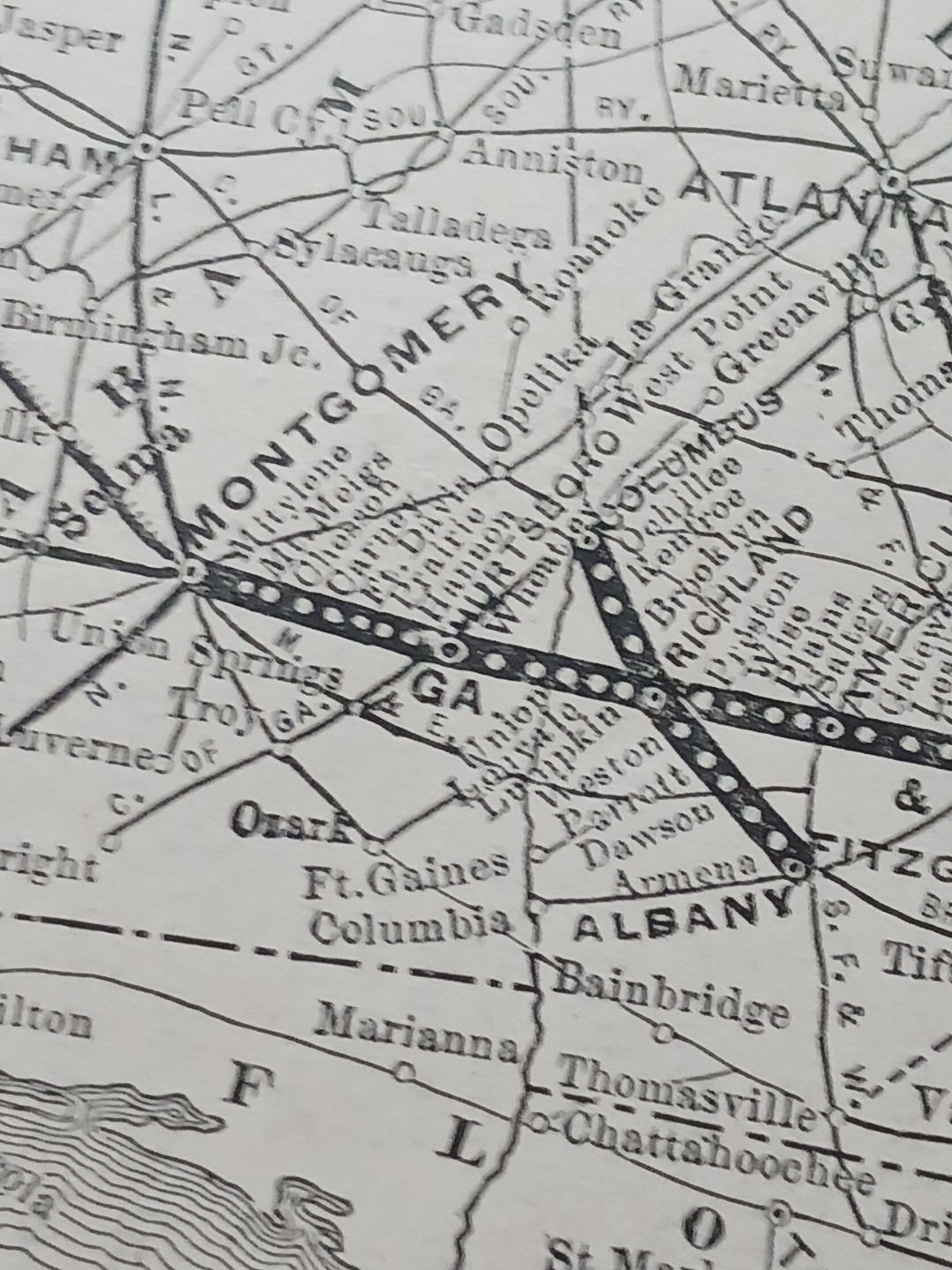 1897 Train Route Map GEORGIA & ALABAMA RAILWAY & Connections Steamship Railroad