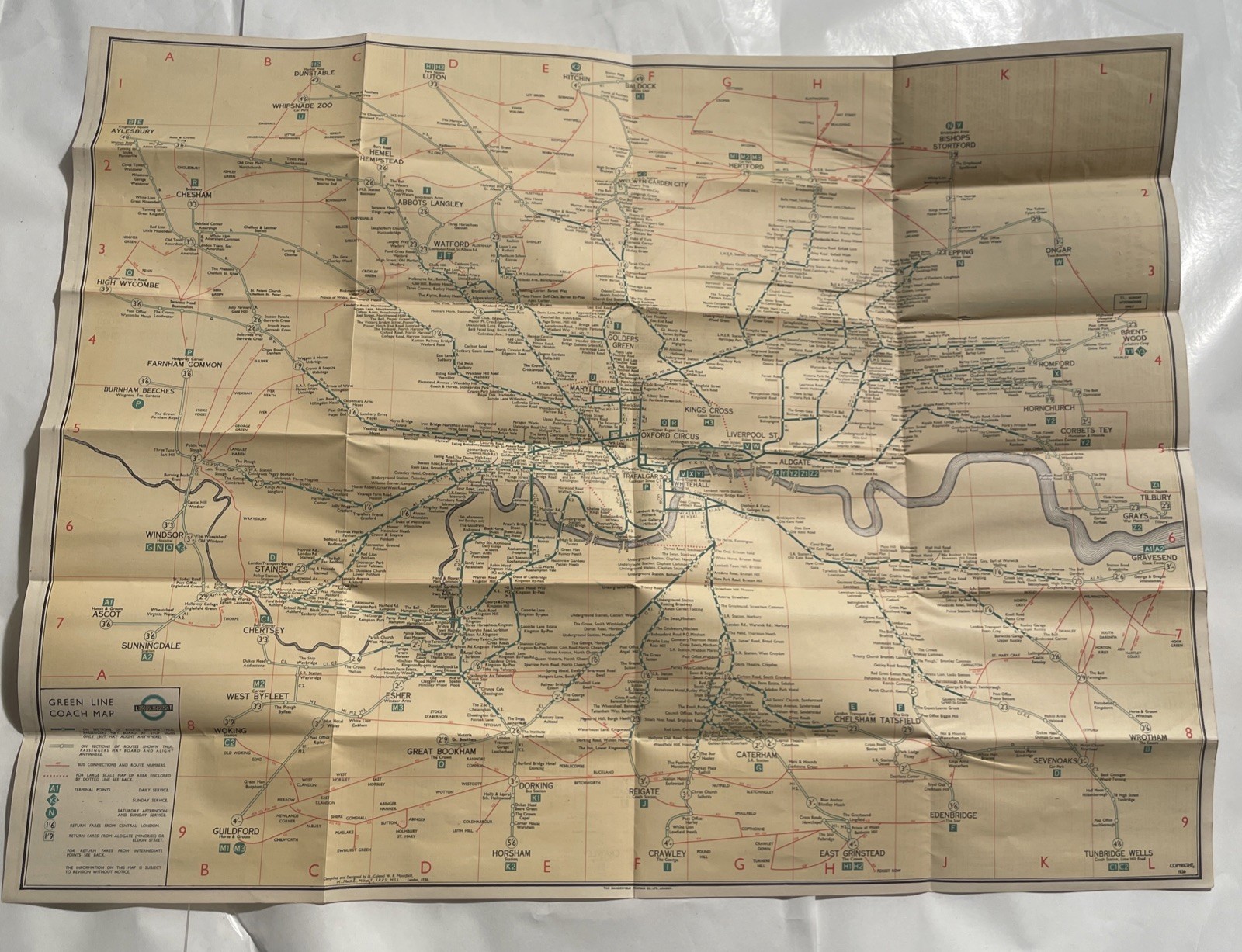 Original 1937 Green Line Coach Map London Transport Number 1