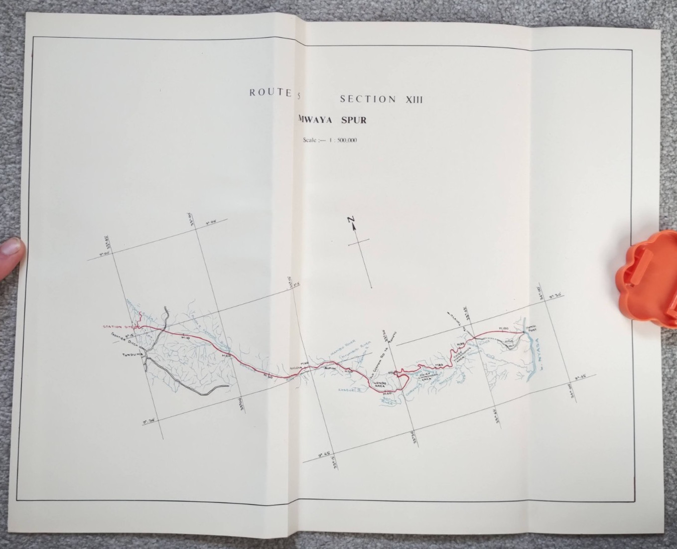 1952 Original East African Railways Map of Route: Mwaya Spur (Tanzania)