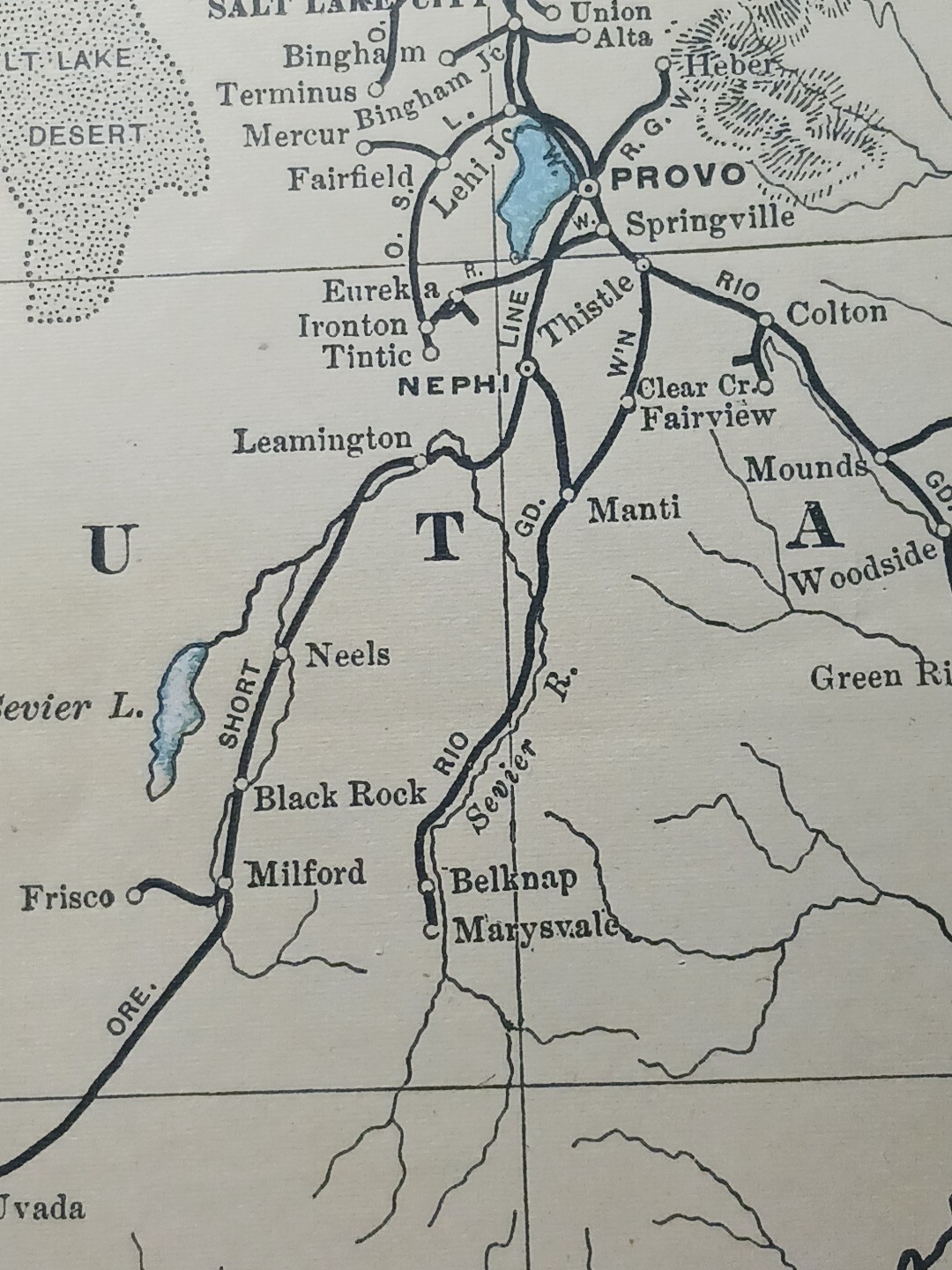 1901 Railroad Map Utah Colorado Arizona New Mexico all Train Route Lines 9×11″