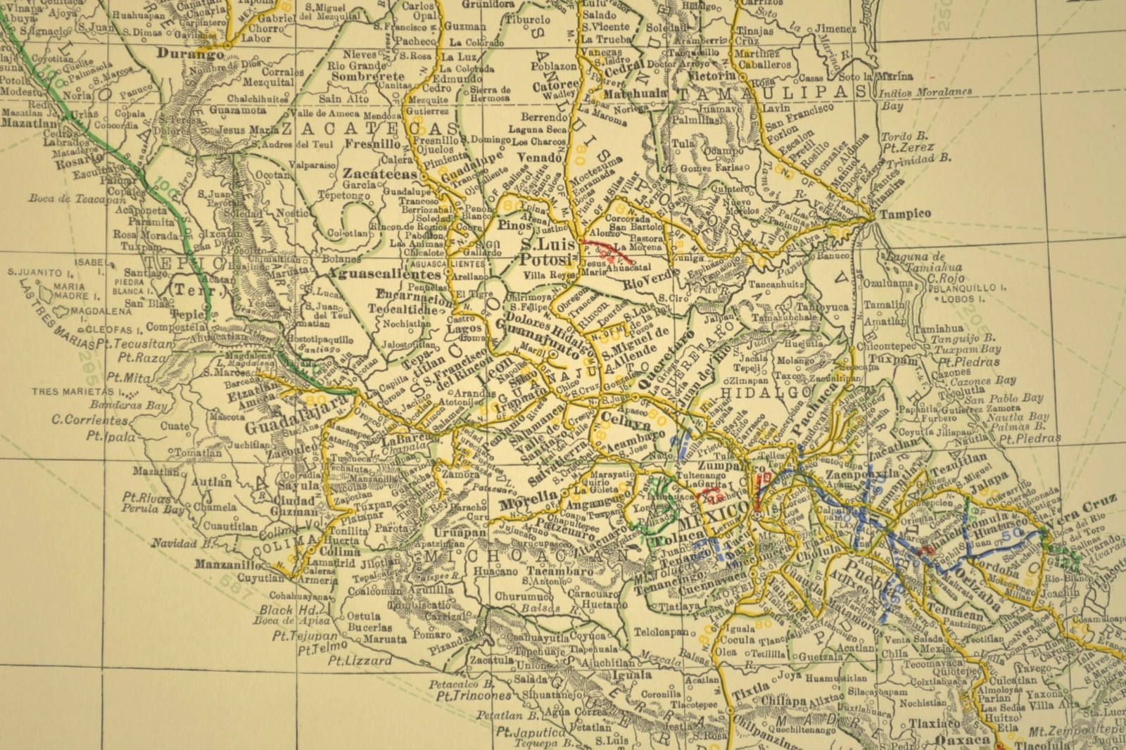 1910 Antique Map of MEXICO Railroads Map ORIGINAL Atlas Southern Pacific DATED