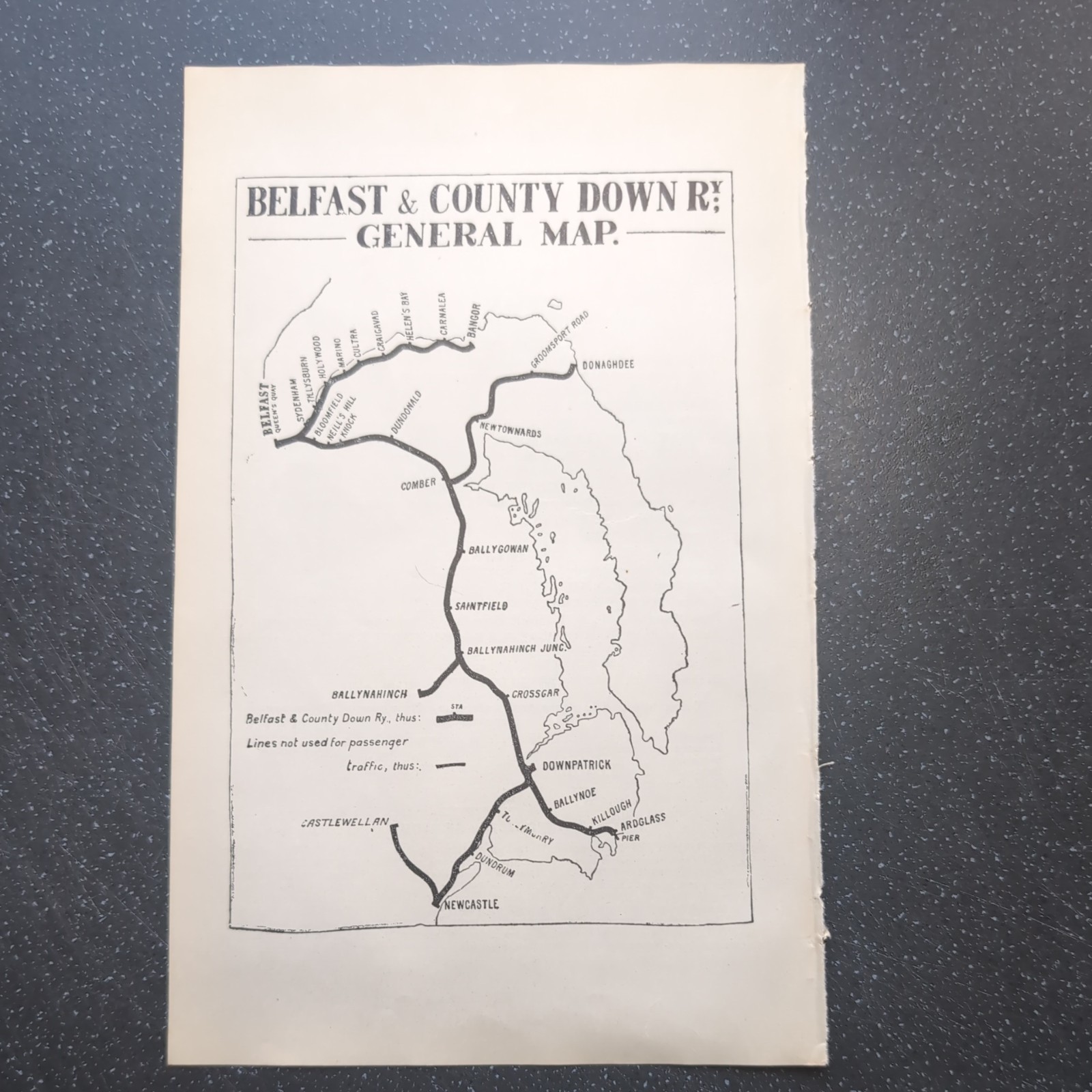 Original 1930 Belfast and County Down Railway General Map Ireland