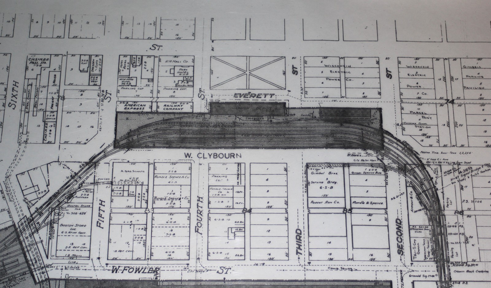 Milwaukee Road Railroad Map of Milwaukee (WI) Everett St. Station – 8/1962