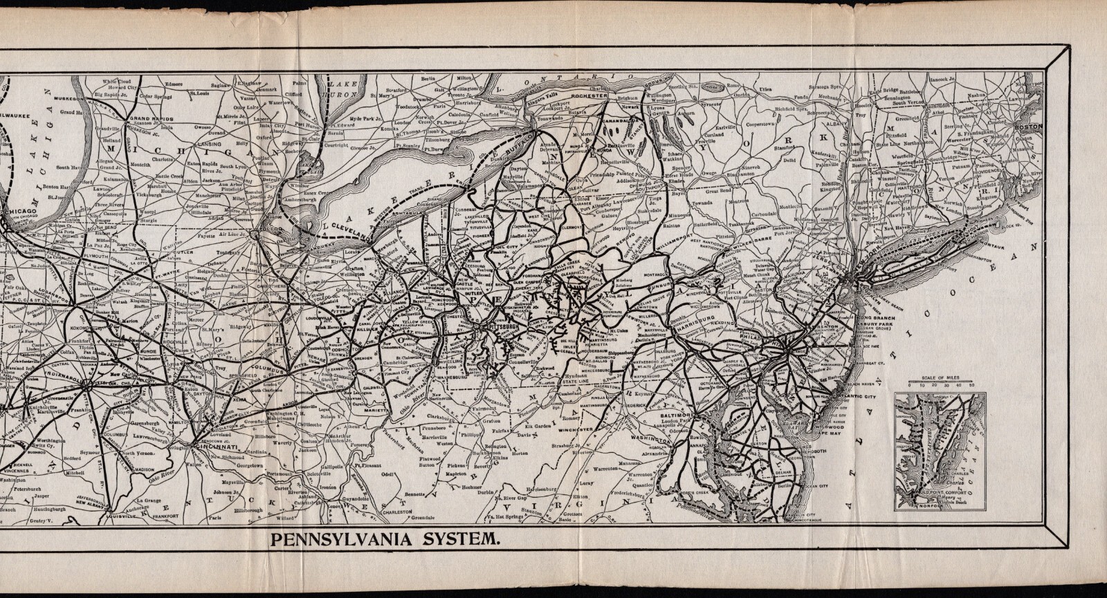 1914 Antique Pennsylvania Railroad Map Vintage Pennsylvania Railway Map 2396