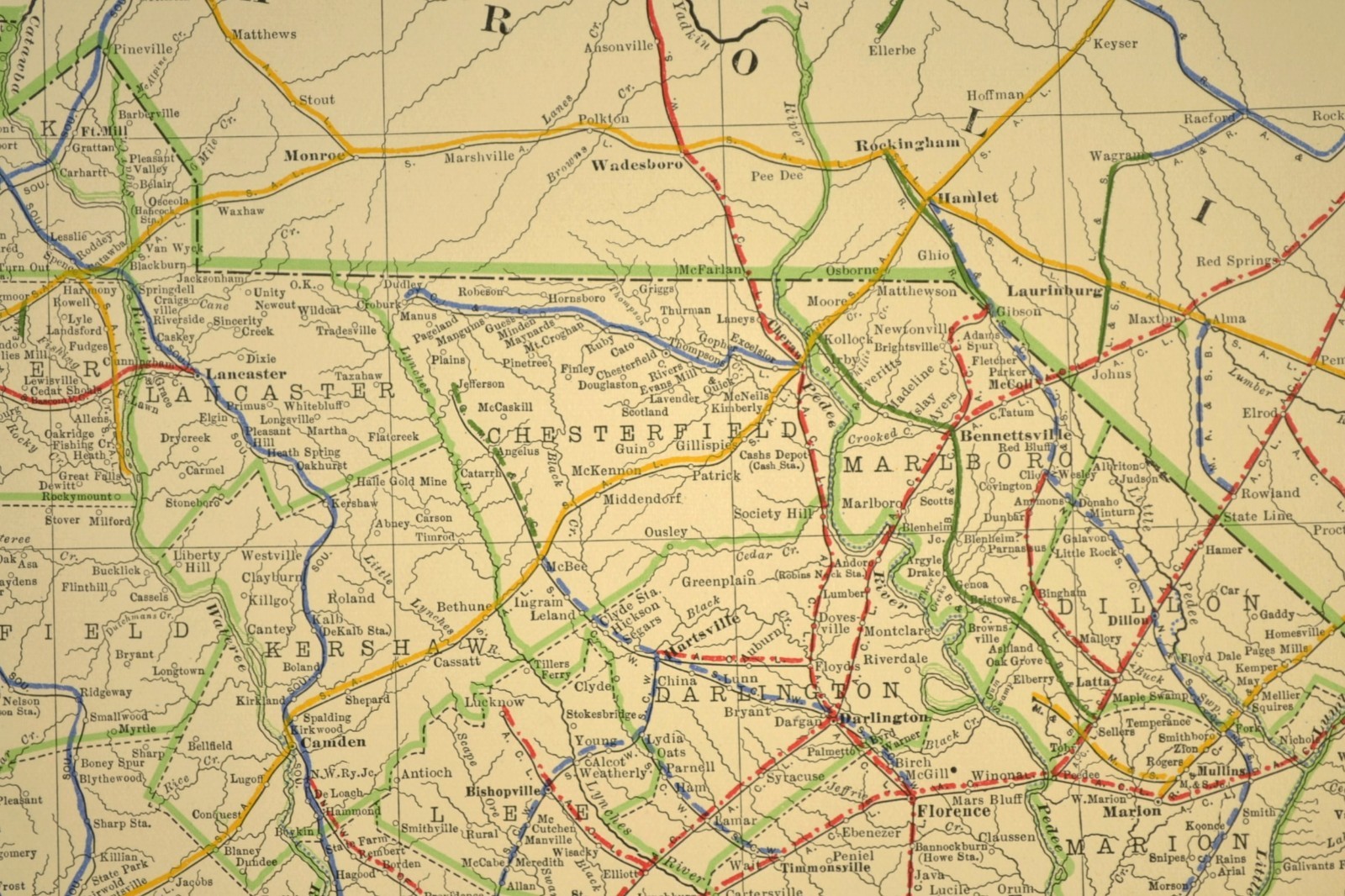 1914 Antique Map of SOUTH CAROLINA Railroads Map ORIGINAL Atlas Map ACL RR DATED
