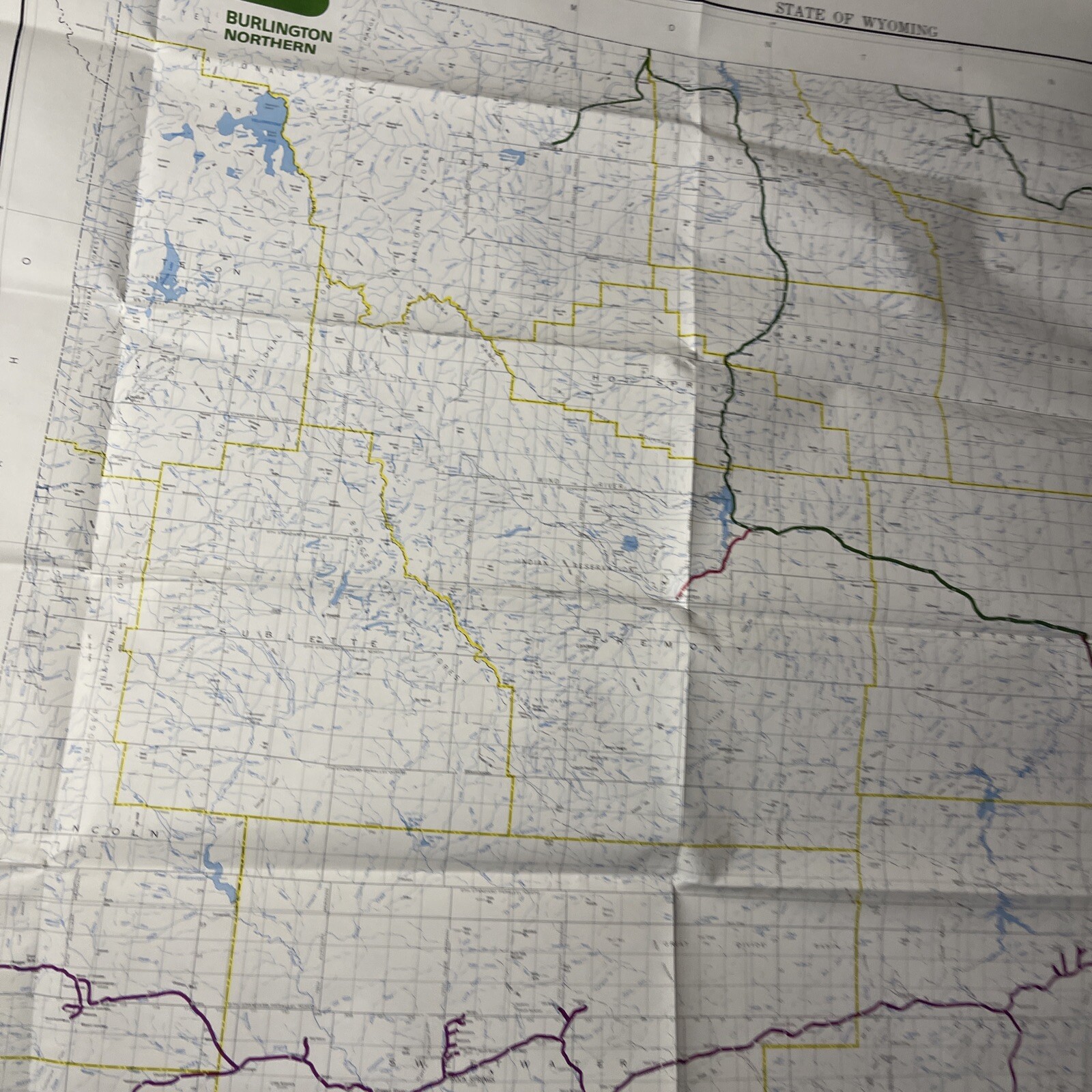 Burlington Northern Railroad 1983 Wyoming State Railroad Map in sleeve PR1