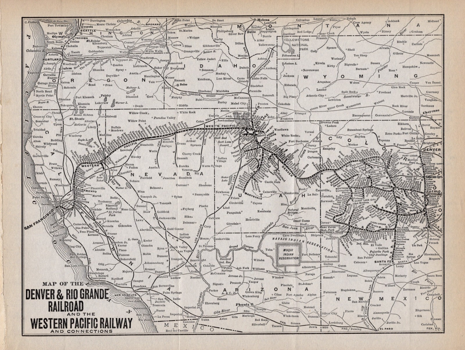 1914 Denver and Rio Grande Railroad System Map Vintage Railway Map 2344