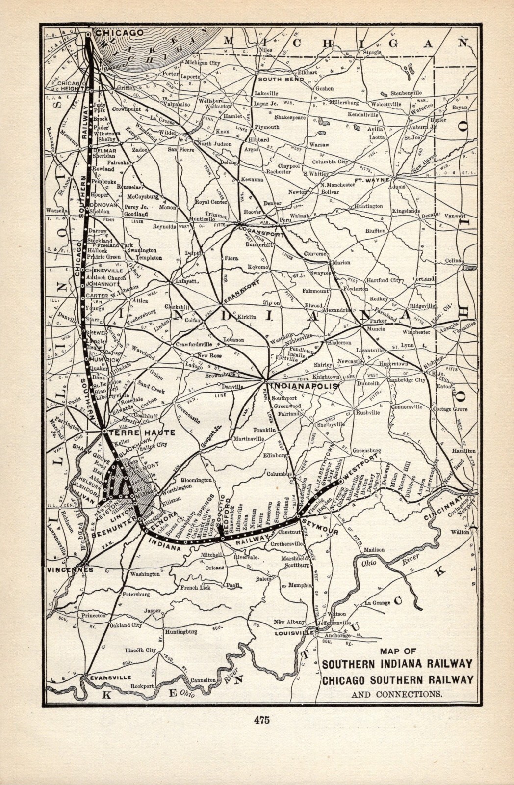 1908 Southern Indiana & Chicago Southern Antique Railway Map Railroad Map #1965