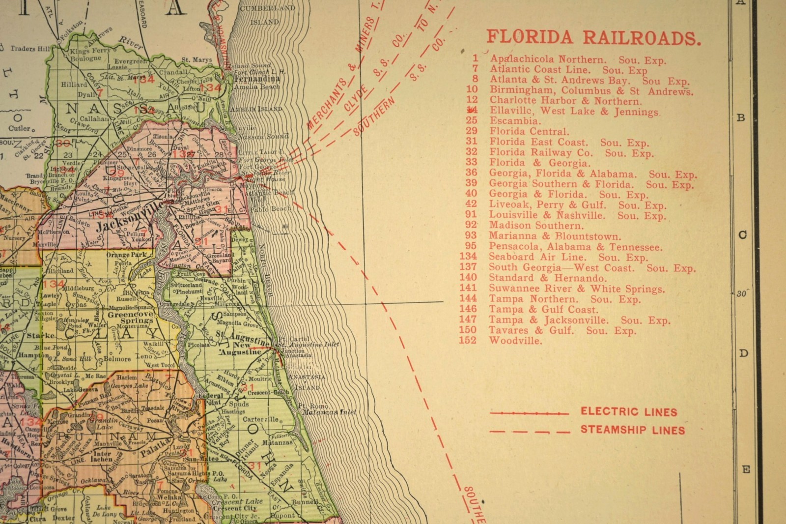 1911 Florida Railroad Map ORIGINAL Atlas Florida East Coast Railway DATED