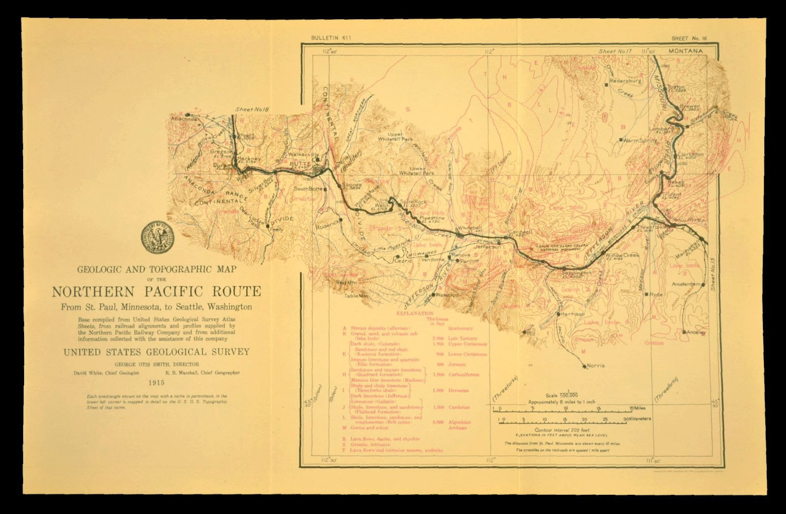 Antique Northern Pacific Railroad Map Butte Montana Welch CM&StP RR