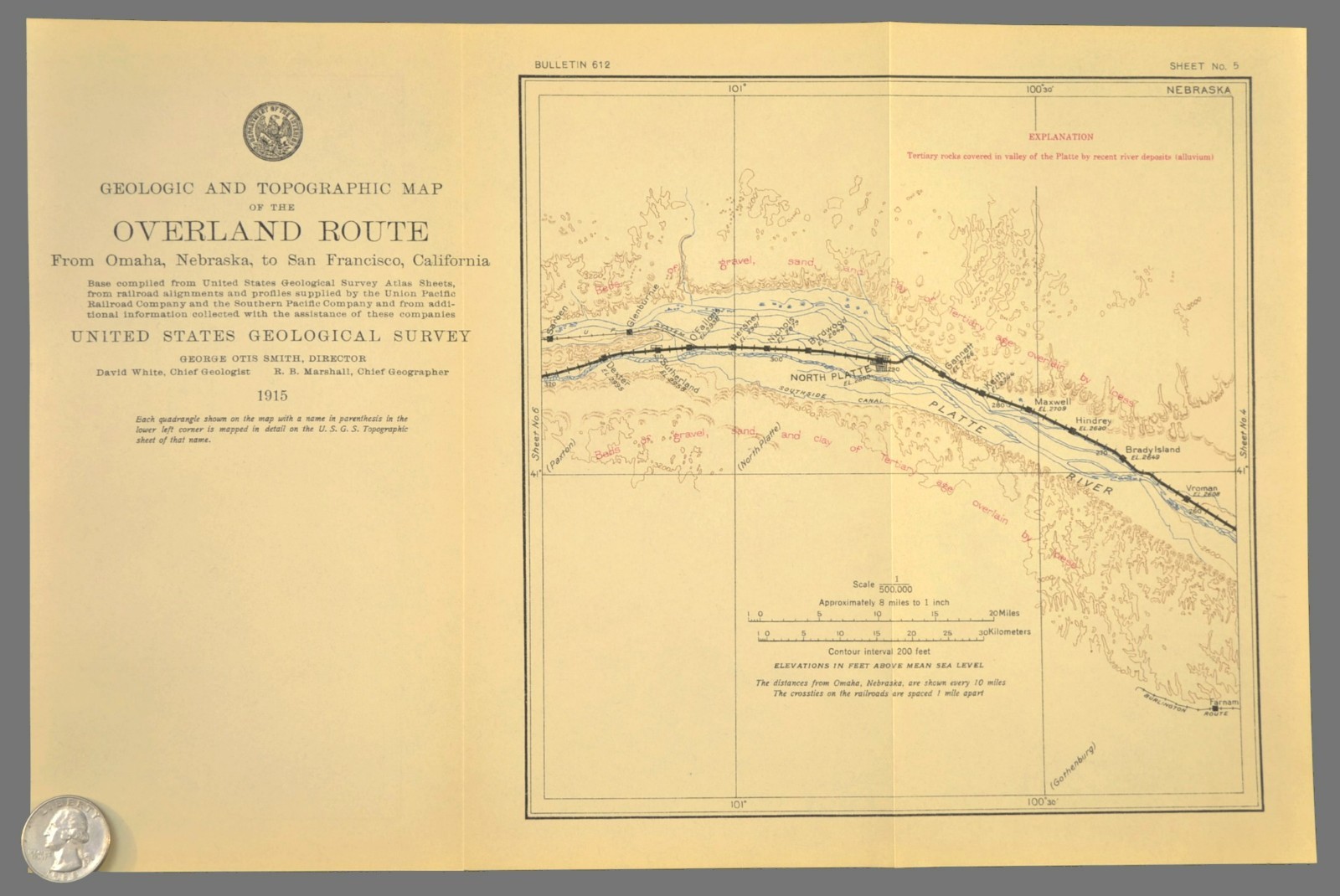 1915 Antique Union Pacific Railroad Map North Platte Nebraska Geological