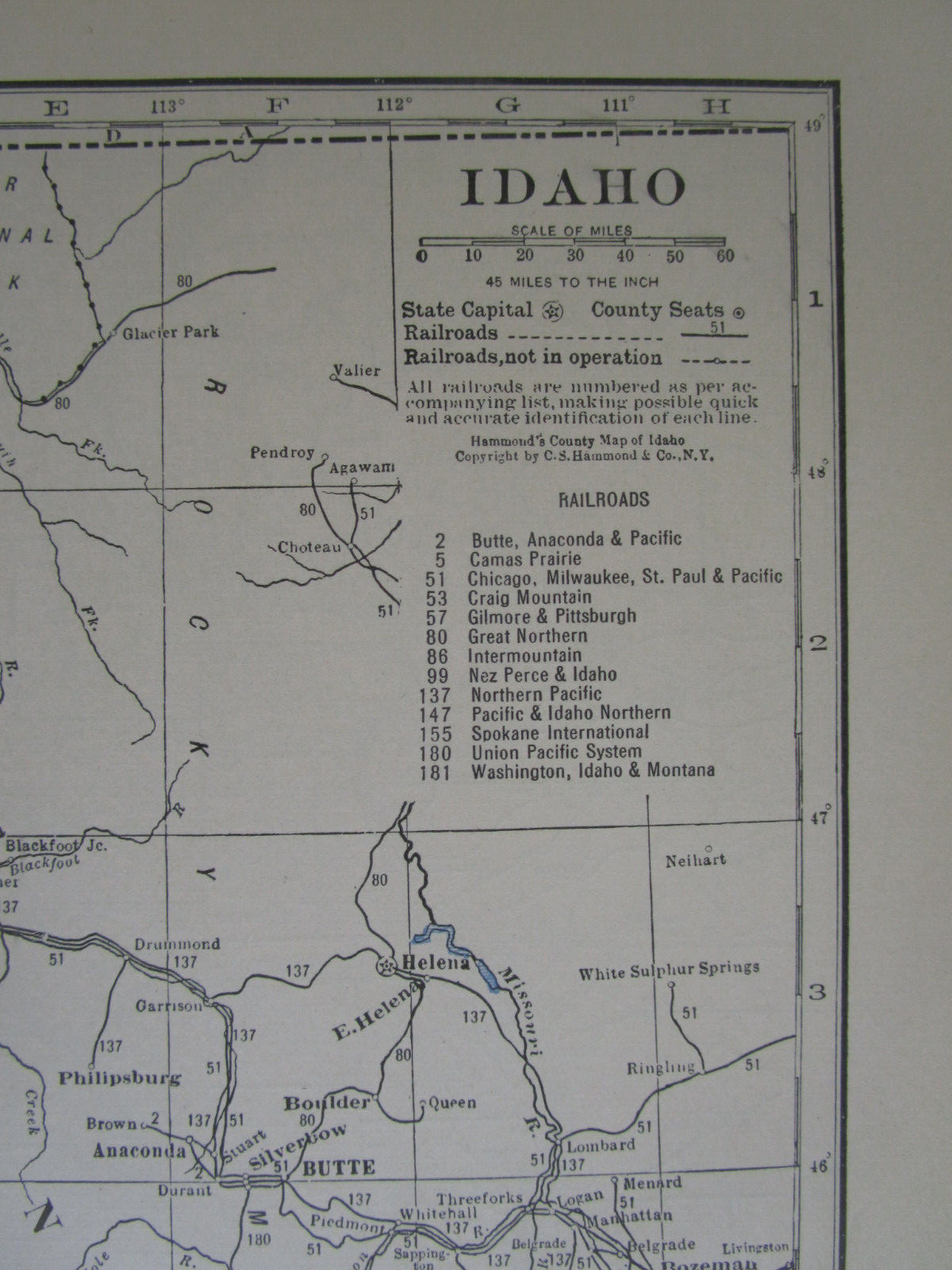 IL ID 1931 ILLINOIS RAILROAD Map McCOMB, INDUSTRY, & LITTLETON RR ~or~ IDAHO