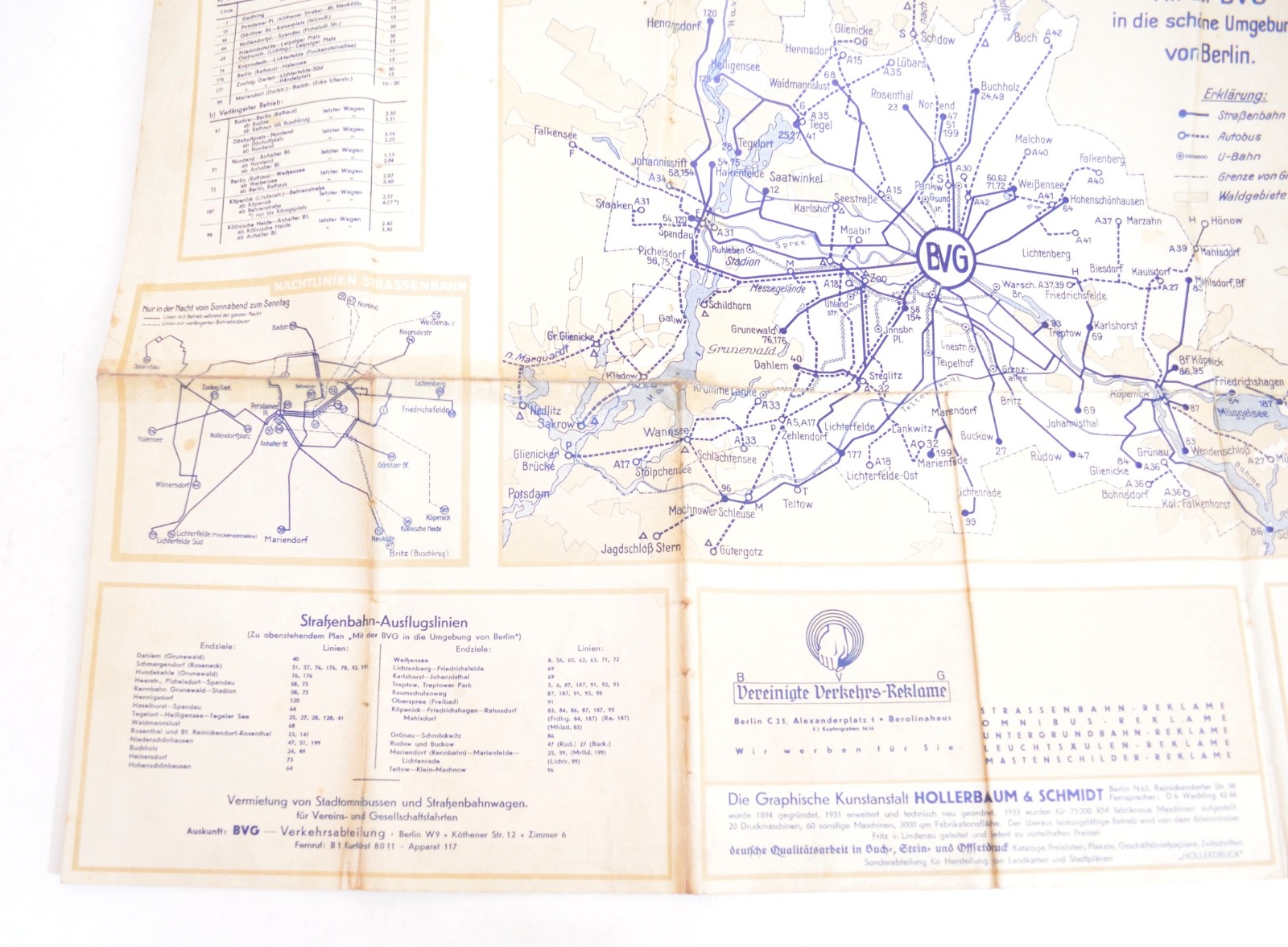 Railway Transport Map Germany Berlin Strassenbhan Omnibus UBahn 1934