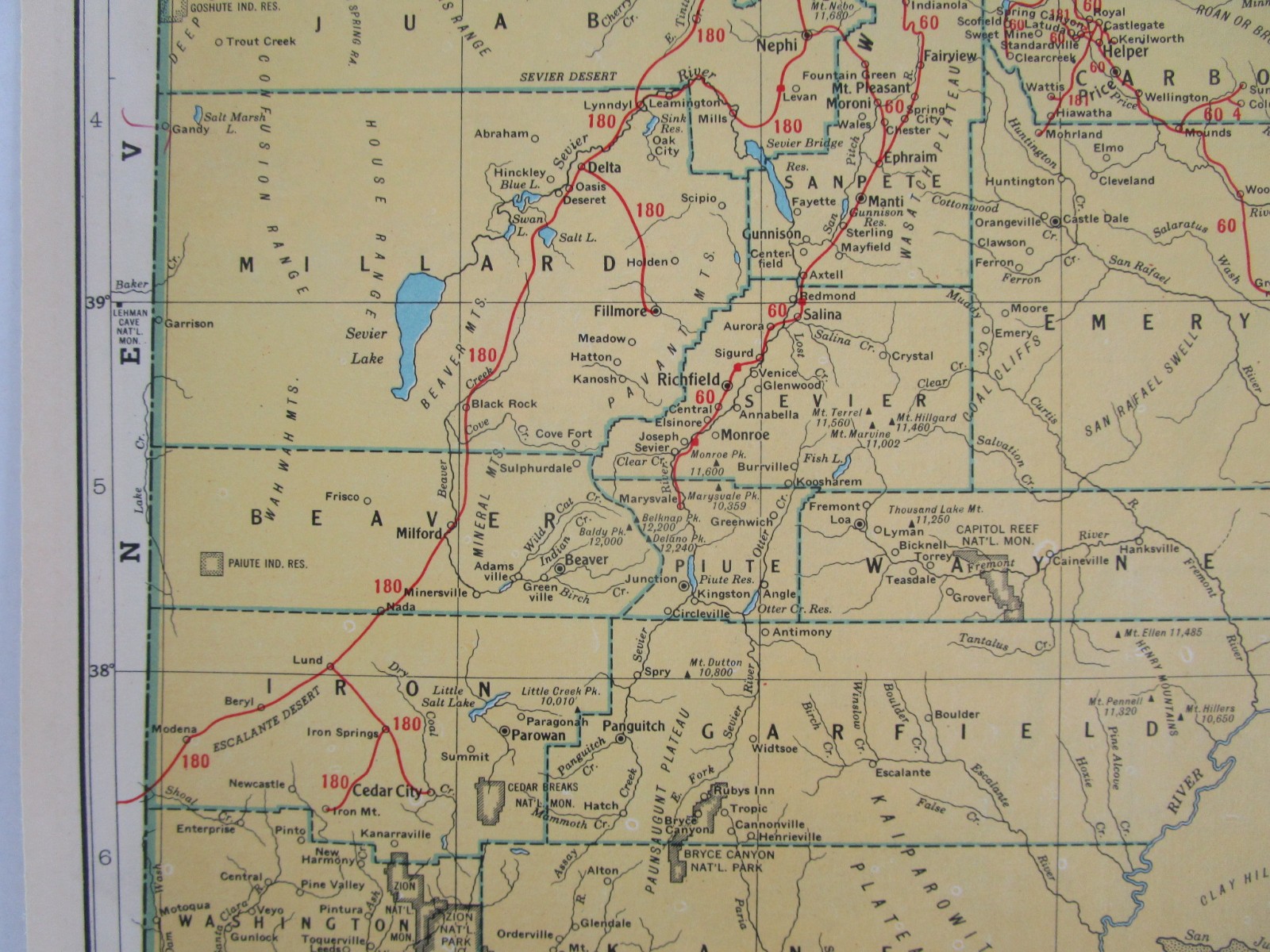 TX UT 1949 TEXAS RAILROAD Map NACOGDOCHES S’EASTRN RR or UTAH 1940s Post WWII