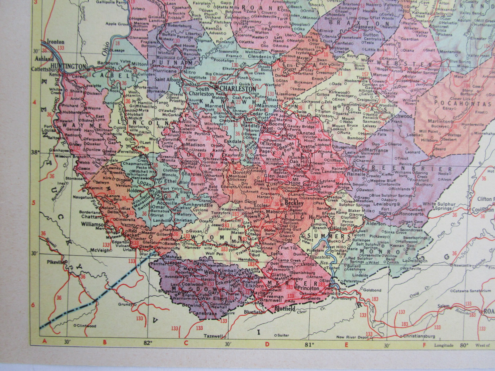 WA WV 1955 WASHINGTON State RAILROAD Map WALLA WALLA VALLEY ~or~ WEST VIRGINIA